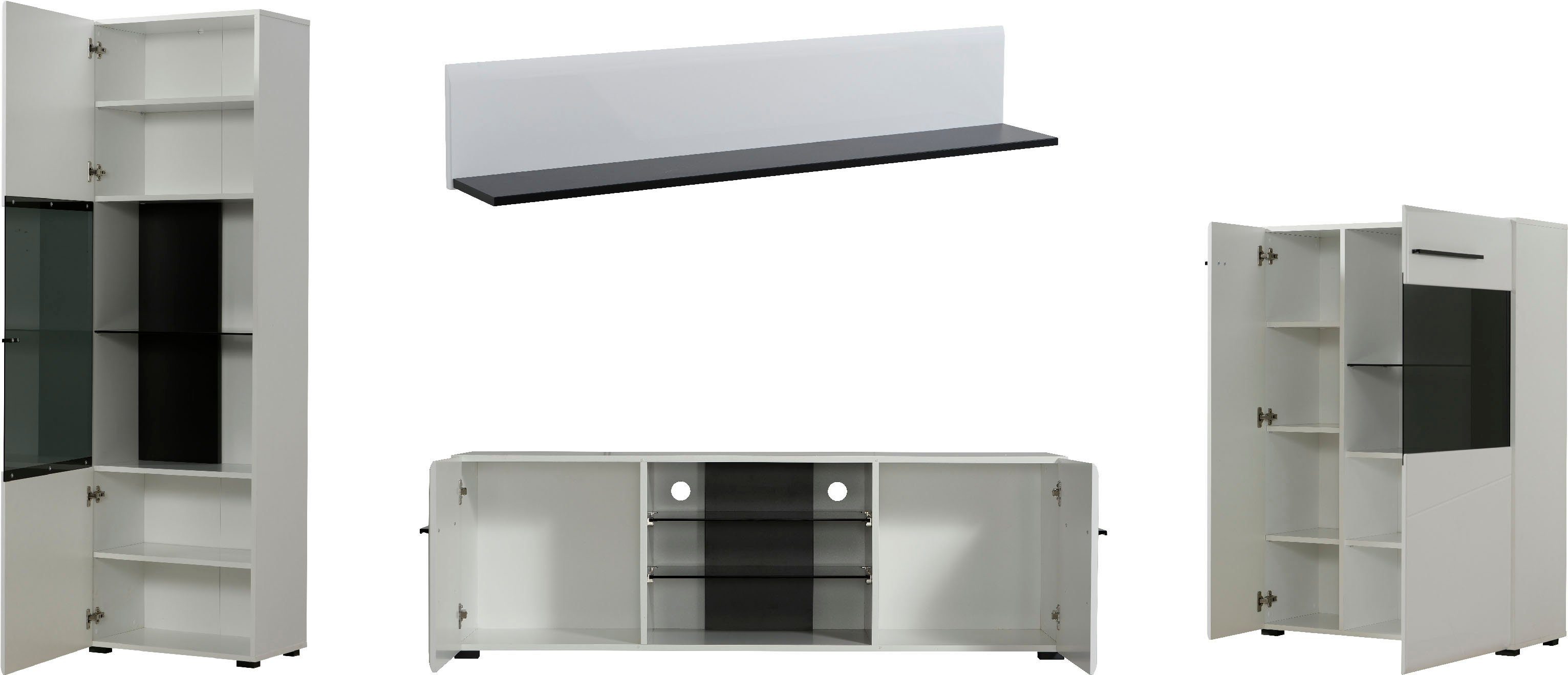 INOSIGN Wandmeubel Trentino Inclusief vitrinekast, lowboard, highboard en wandplank (set, 4-delig)