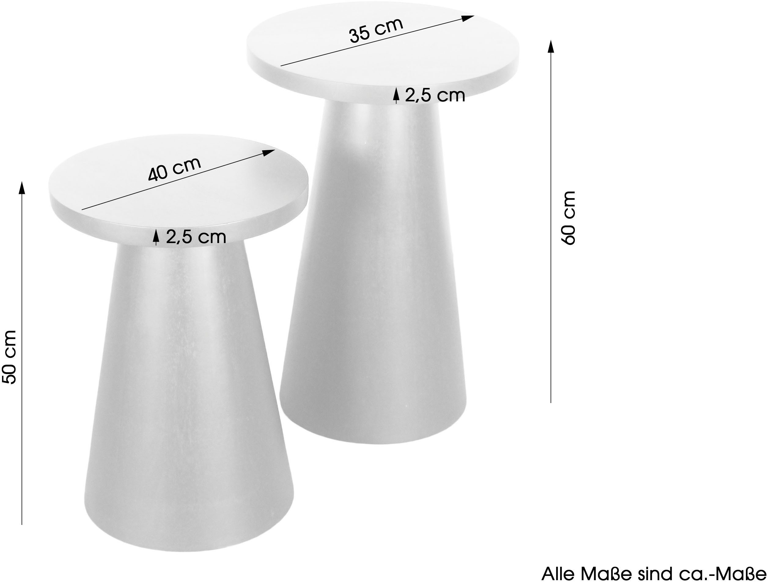 byLIVING Bijzettafel Kegel uit massief hout in zwart of white wash, verschillende maten (set)