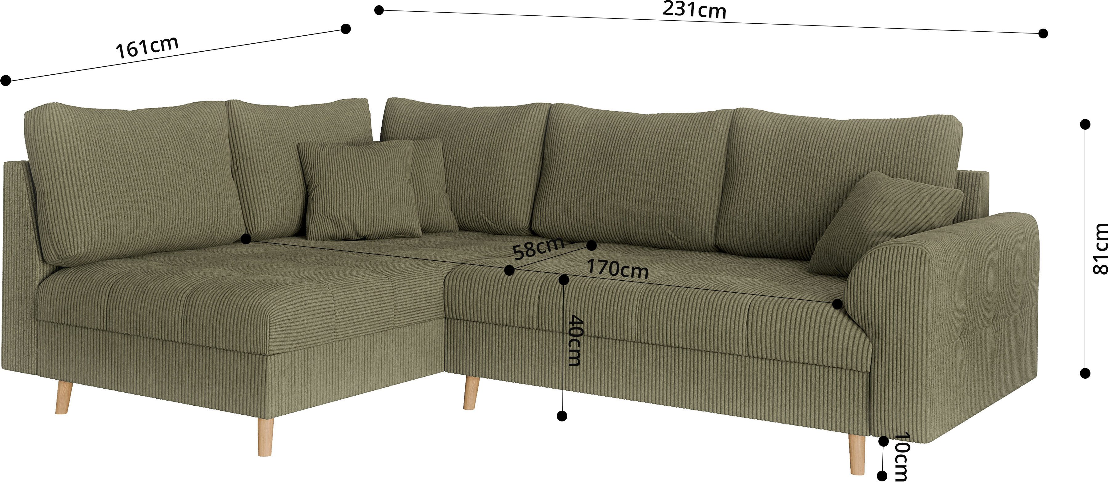 Home affaire Hoekbank CHARRE L-vorm met ottomane, afmetingen B/D/H: 231/161/81 cm fijne stiksels, losse rug- en sierkussens, ook in cord en bouclé