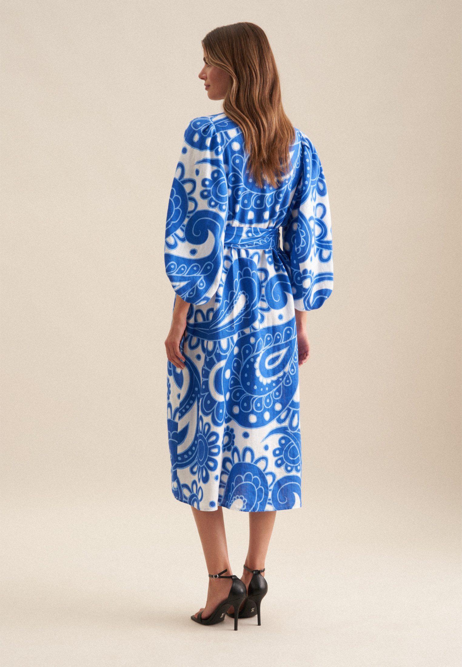 seidensticker Zomerjurk Zwarte roos 3/4-mouw v-hals paisley