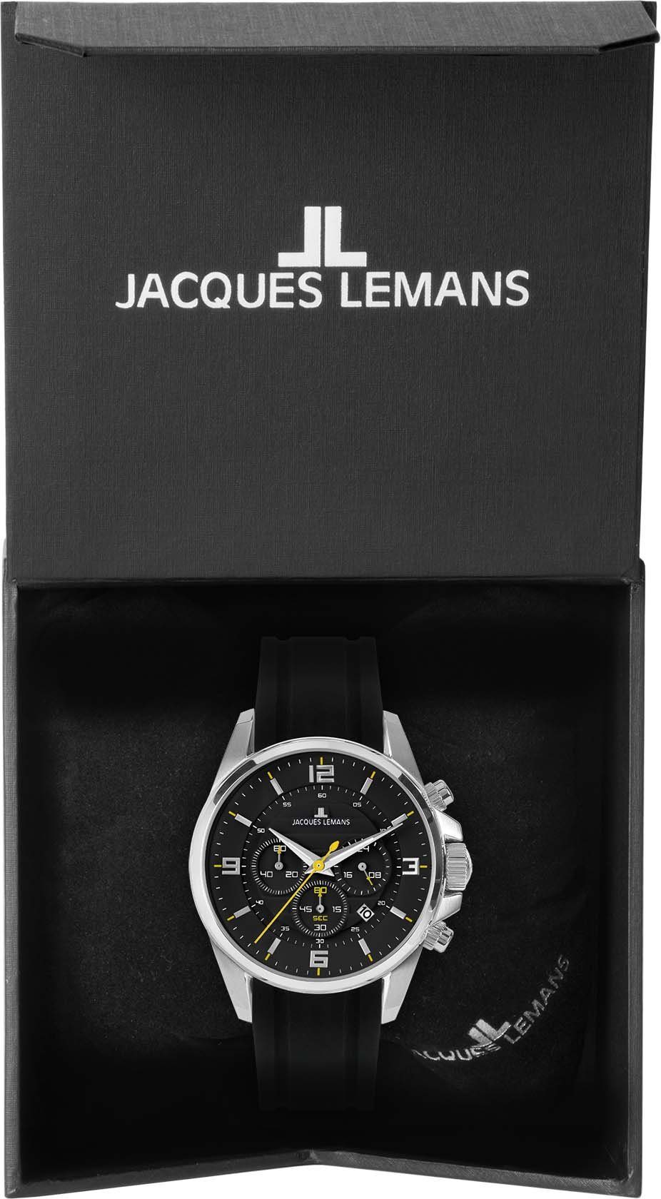 Jacques Lemans Chronograaf Liverpool, 1-2118A Quartz horloge, armbandhorloge, herenhorloge, tot 10 bar waterdicht, siliconen band