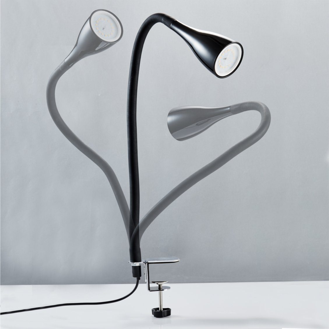 B.K.Licht Led-klemlamp Sirius 3-traps, dimbaar, flexibele gooseneck met siliconen coating