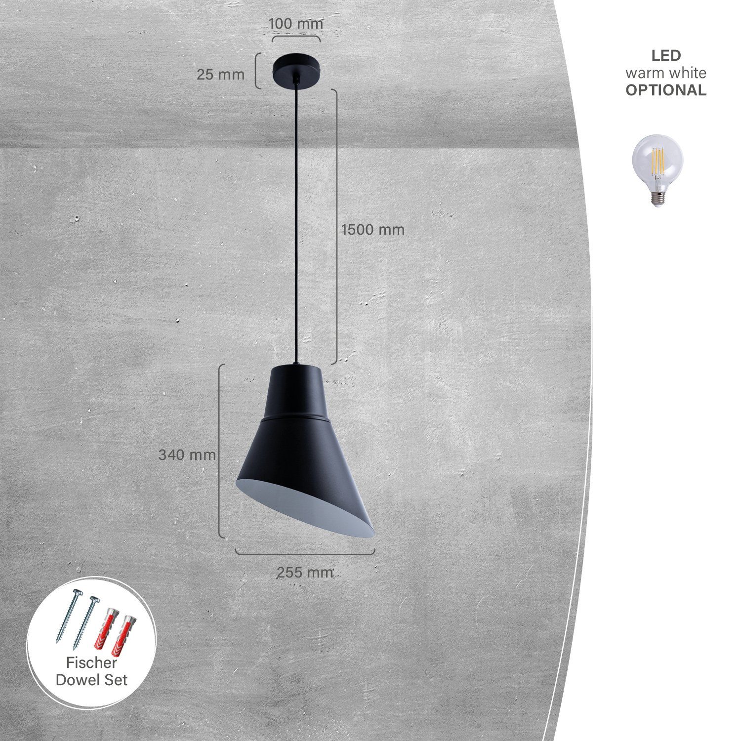 Paco Home Hanglamp Bodo Hanglamp eetkamer Eettafellamp Industrial textielen kabel in te korten