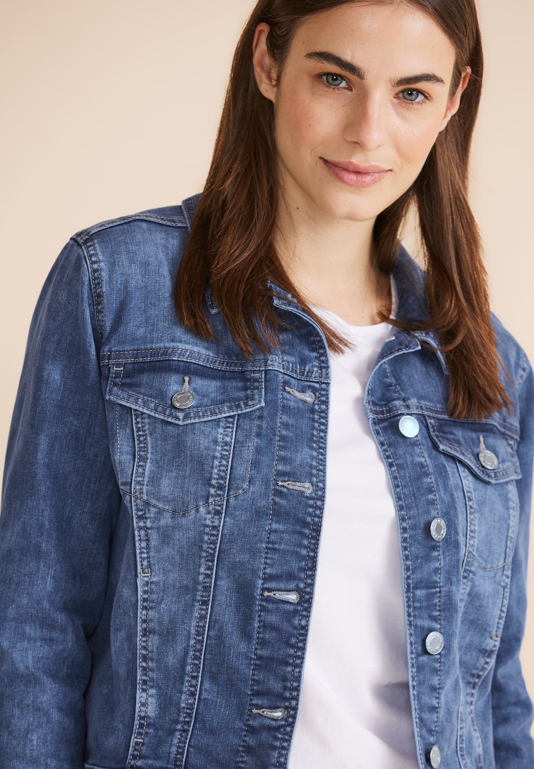 STREET ONE Jeansblazer in middenblauwe wassing