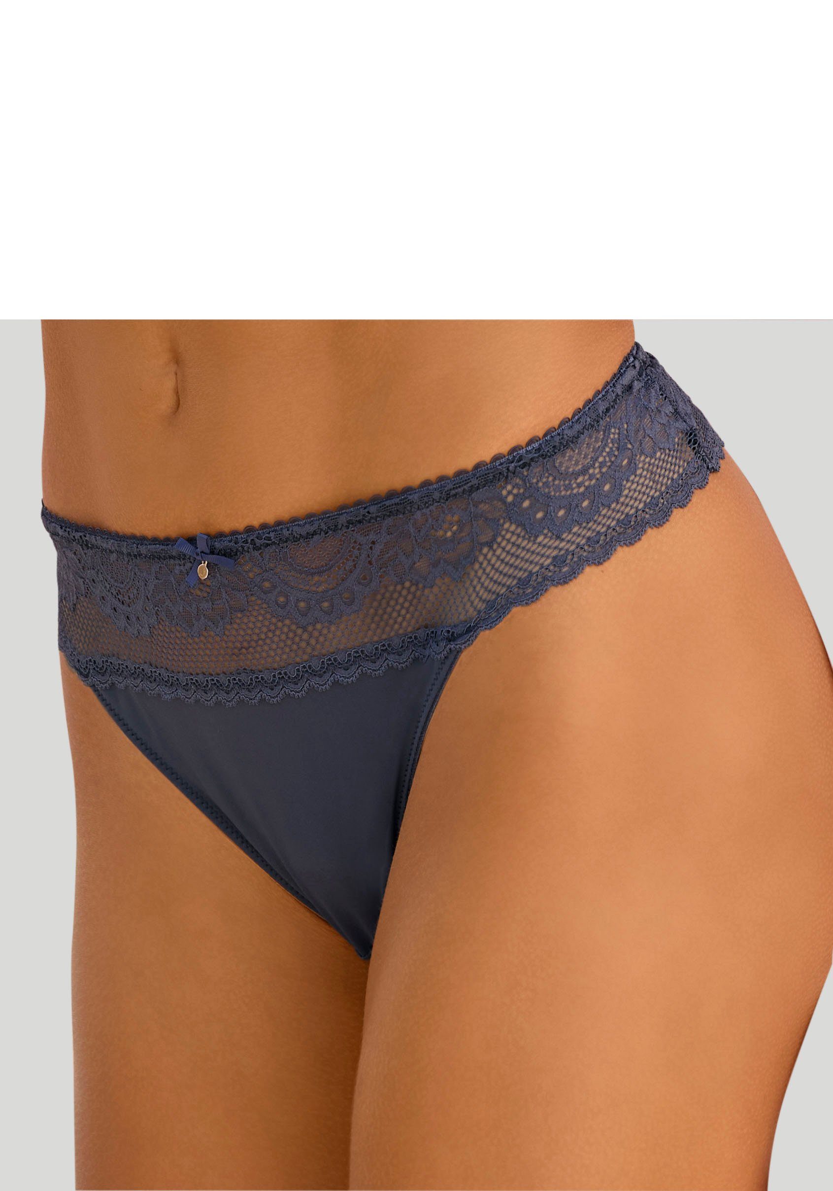 Lascana High-waist-string met brede band van bloemige kant