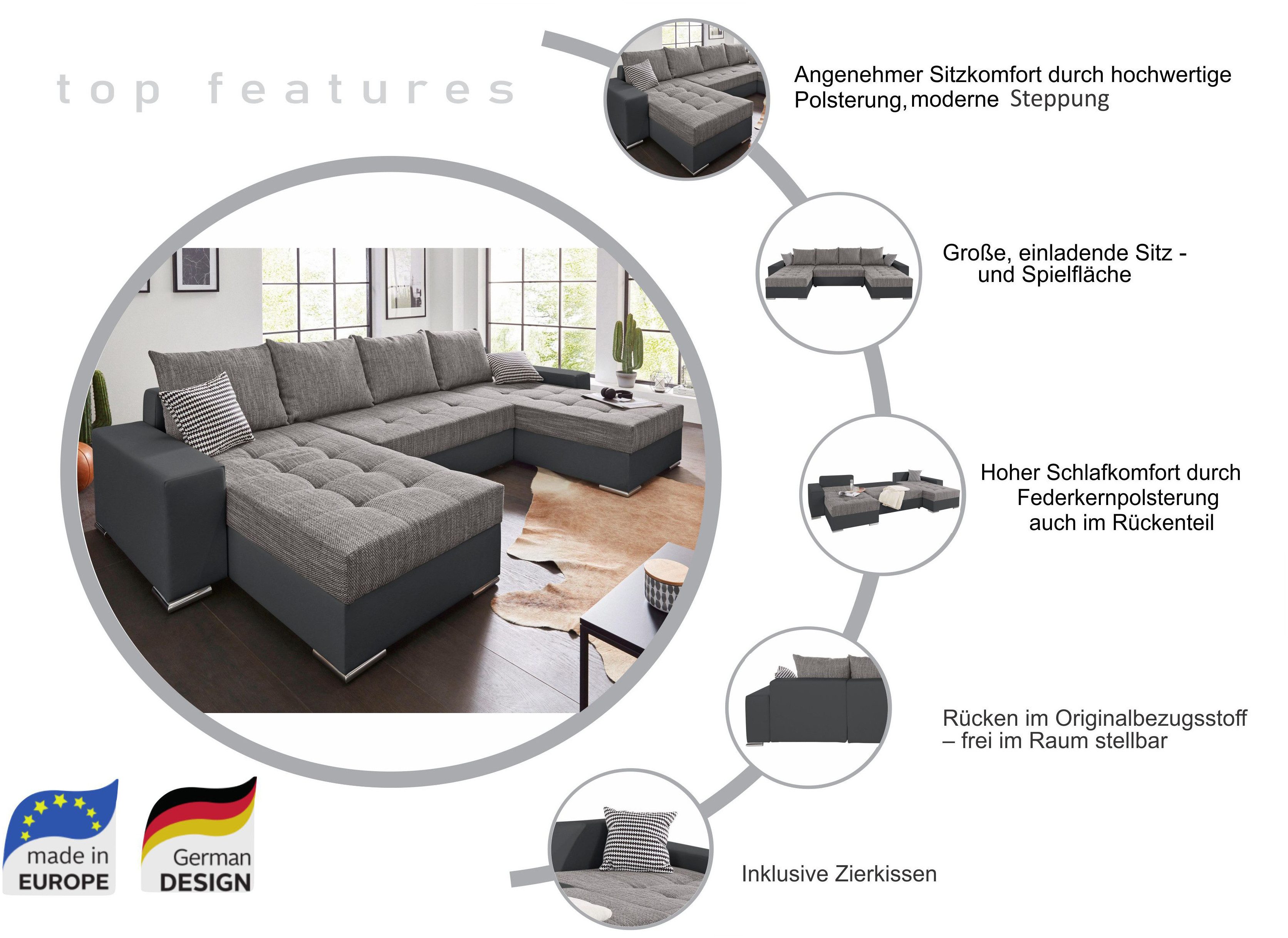 COLLECTION AB Zithoek Josy XL U-vorm, B: 313 cm in kunstleer-mix, microvezel