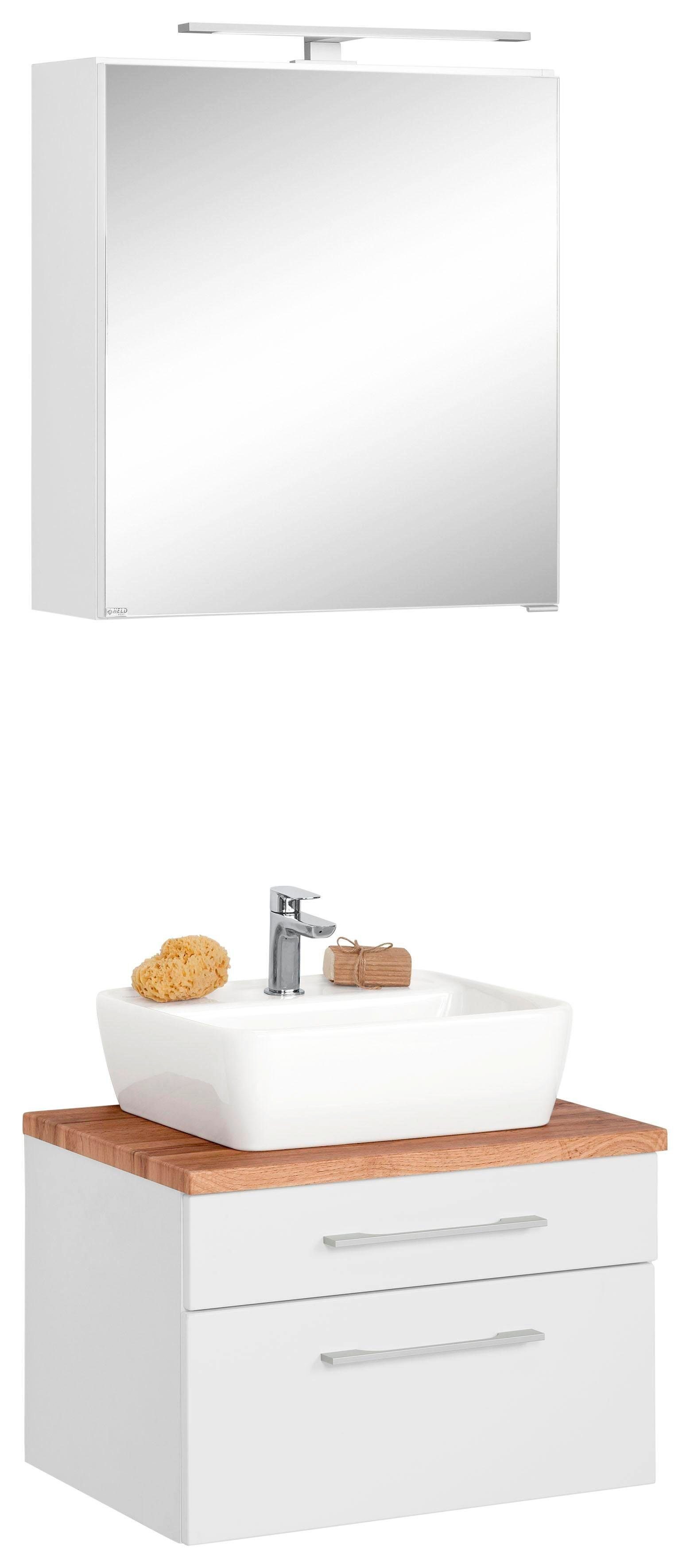 held moebel badkamerserie davos spiegelkast breedte 60 cm, met rechthoekige wasbak (2-delig) wit