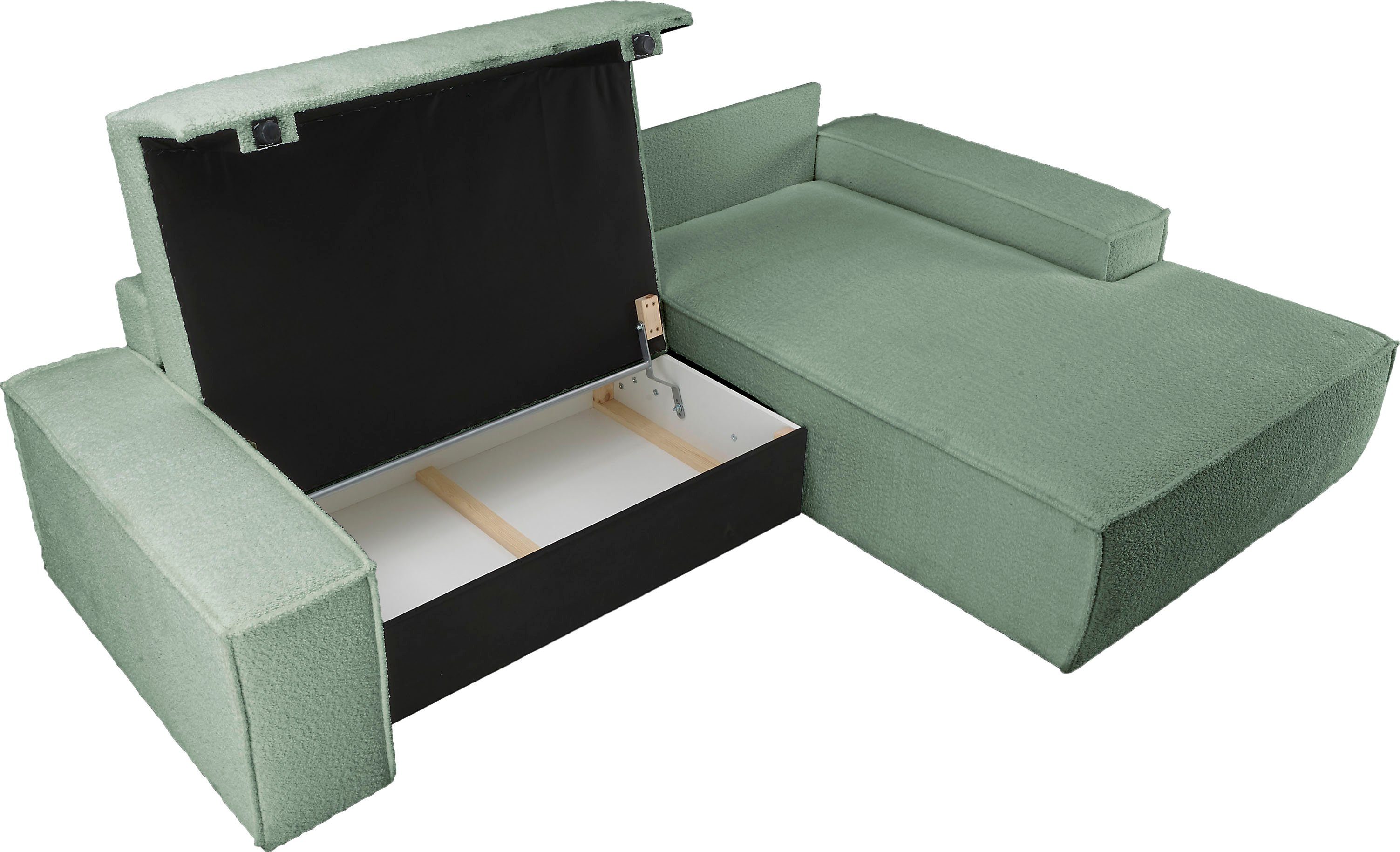 andas Hoekbank Finnley slaapbank 267 cm in Bouclé, fijne structuur en cord, L-vorm