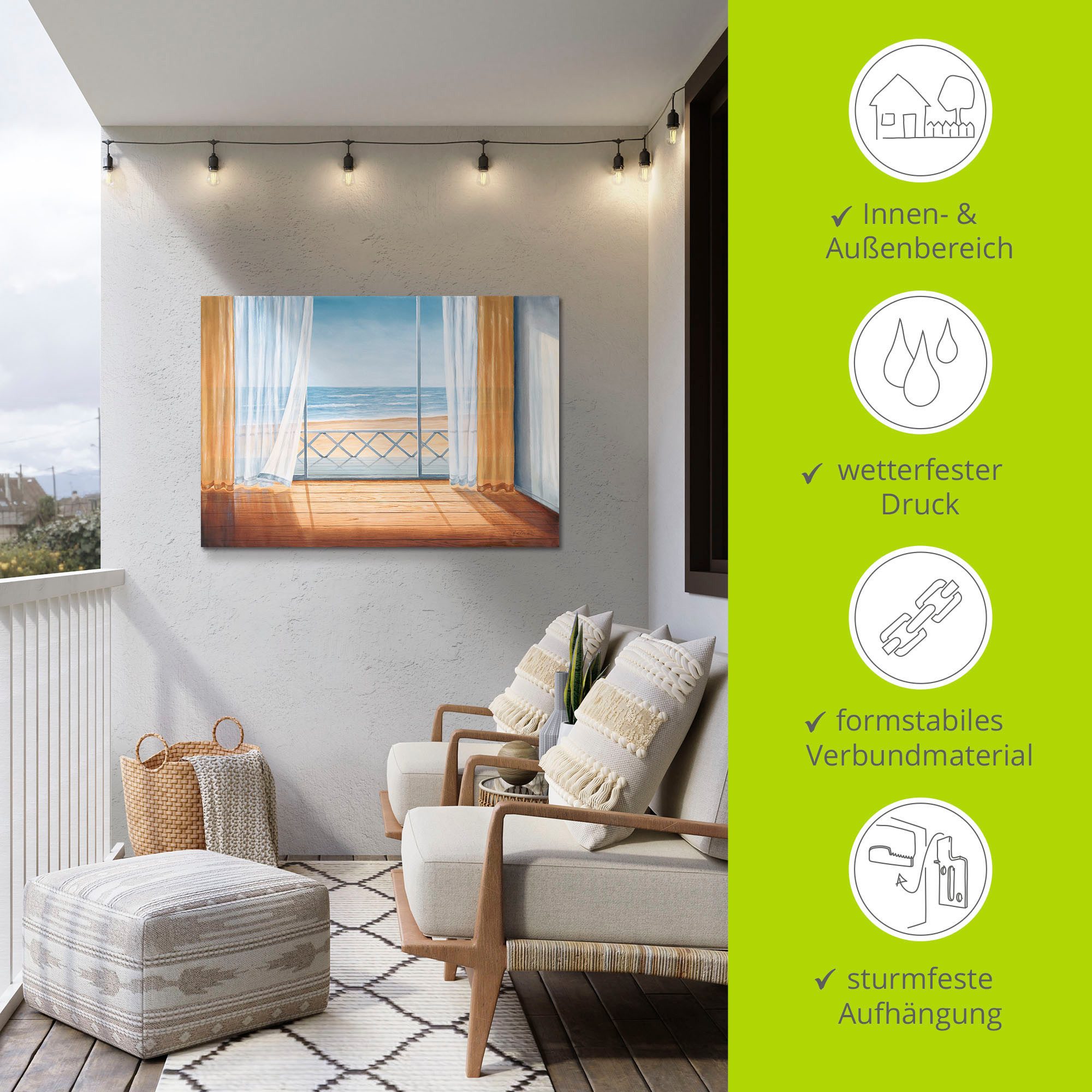 Artland Artprint Terras met zeezicht als artprint van aluminium, artprint voor buiten, artprint op linnen in verschillende maten