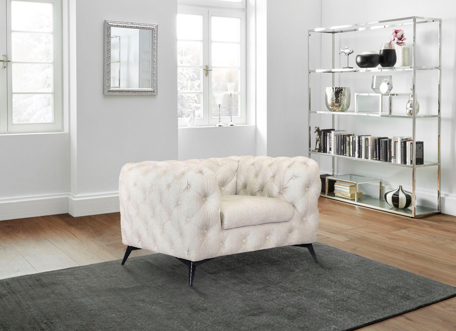 Leonique Chesterfield-fauteuil Glynis Fauteuil luxueuze capitonnage, moderne chesterfield look, kleur van de poten ter keuze