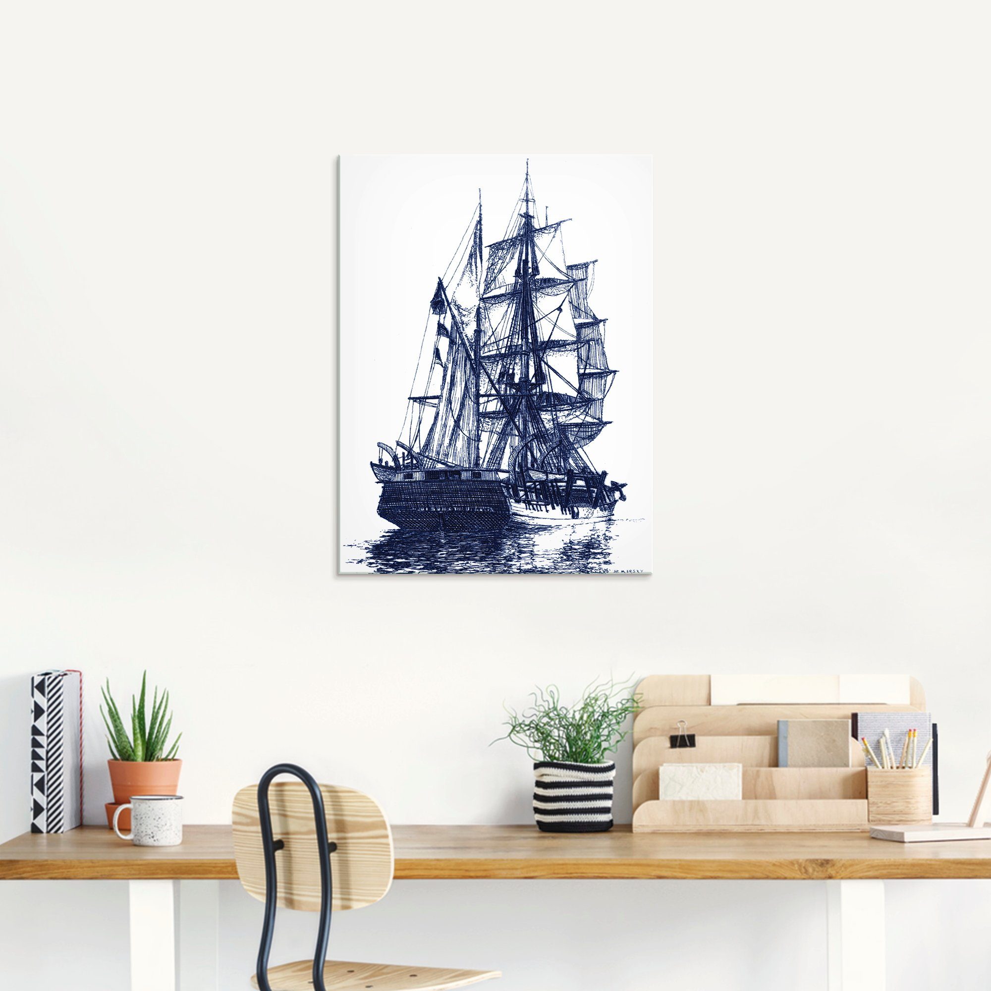 Artland Print op glas Antieke boot in blauw I
