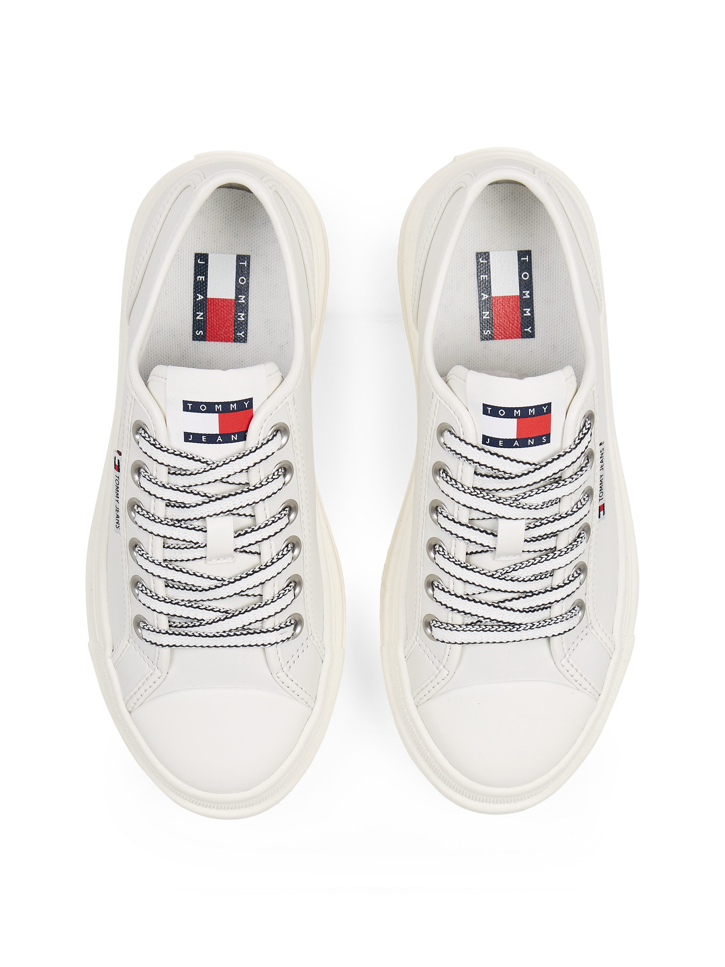 TOMMY JEANS Plateausneakers TJW FOXING VULC LC LEATHER , vrijetijdsschoen, lage schoen, veterschoen, contrast-veters