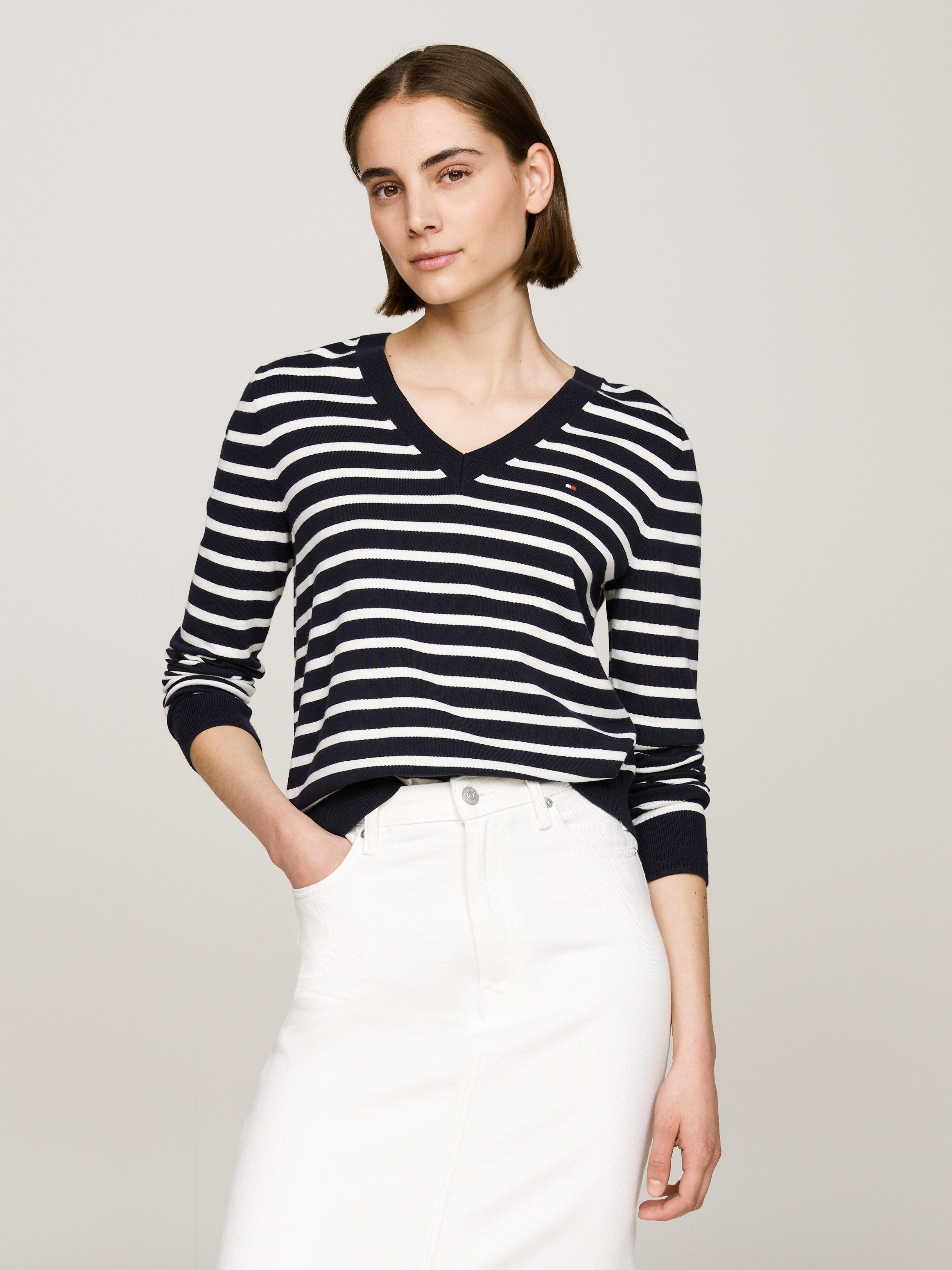 Tommy Hilfiger Trui met V-hals CO JERSEY STITCH V-NK SWEATER met V-hals en rib
