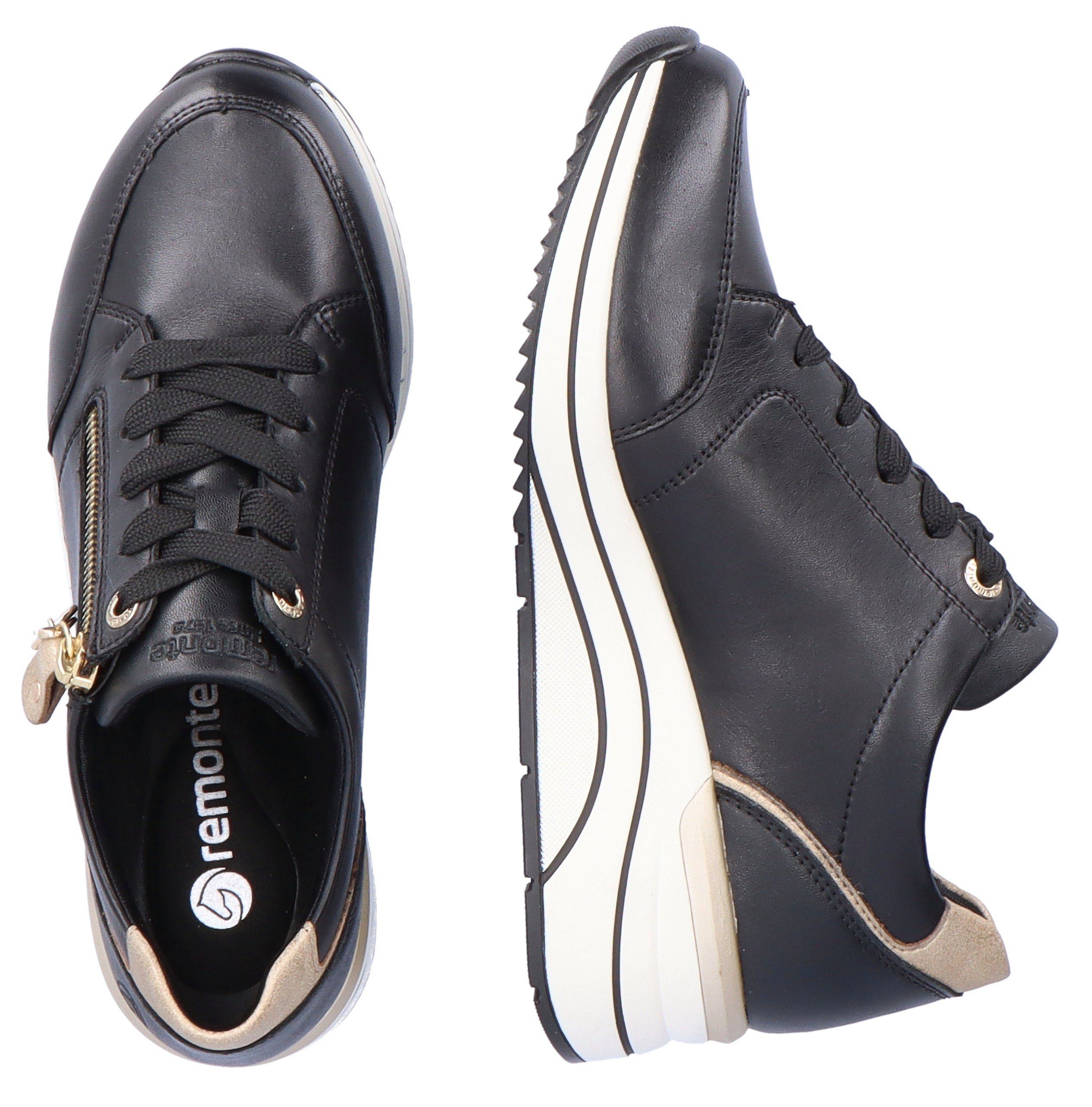 Remonte Sneakers met sleehak , vrijetijdsschoen, lage schoen, veterschoen met goudkleurige logo-hanger