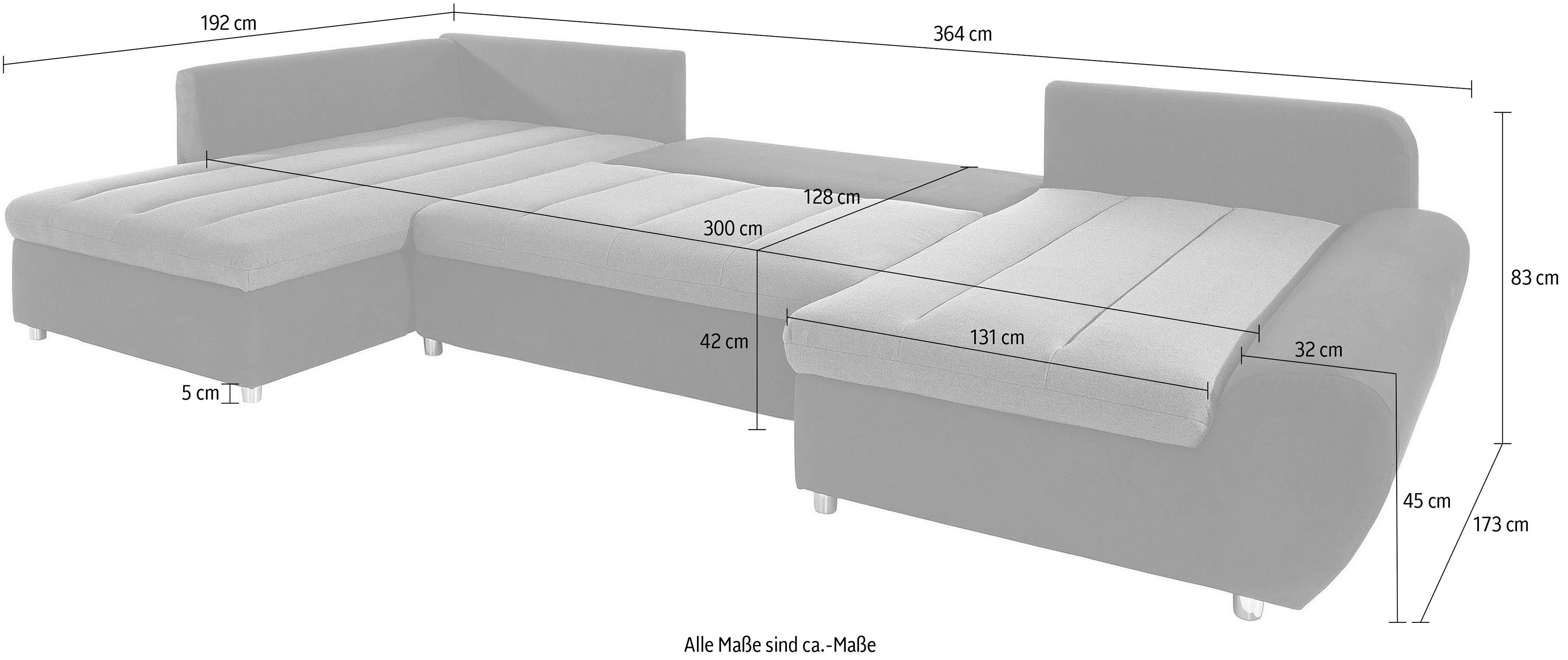 sit&more Zithoek Bandos U-vorm in 2 verschillende maten, naar keuze met slaapfunctie + bedkist
