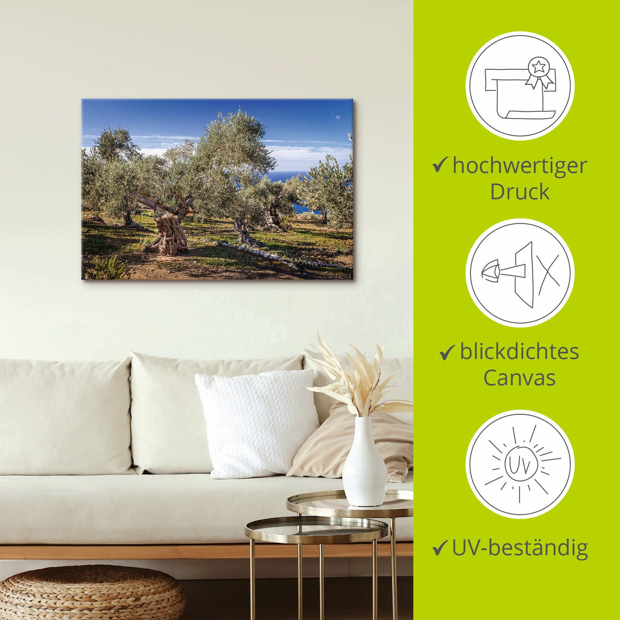 Artland Artprint Olijfgaard in de Serra de Tramuntana als artprint van aluminium, artprint voor buiten, artprint op linnen, poster in verschillende maten. maten
