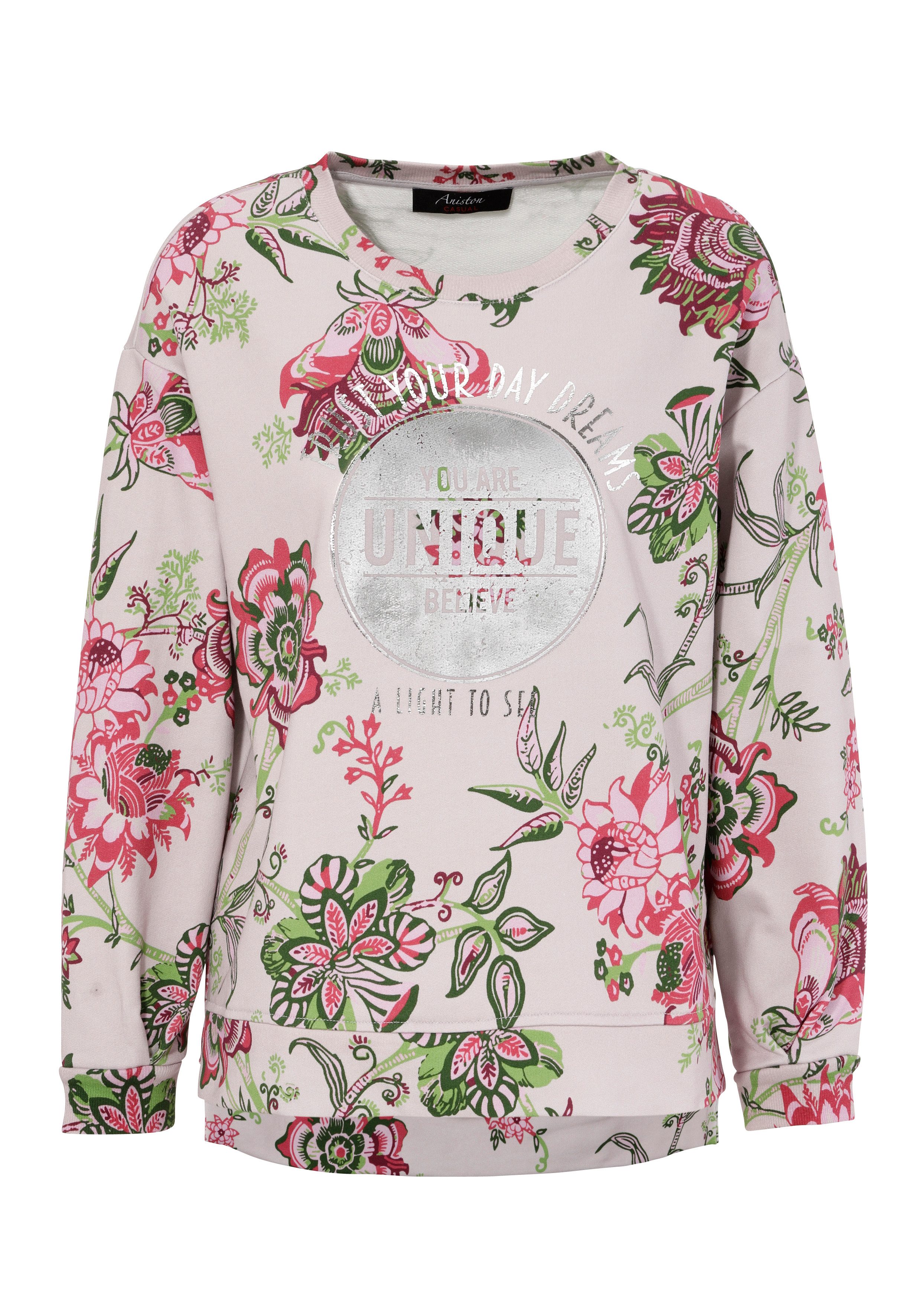 Aniston CASUAL Sweatshirt in extravagante bloemenprint met folieprint - nieuwe collectie