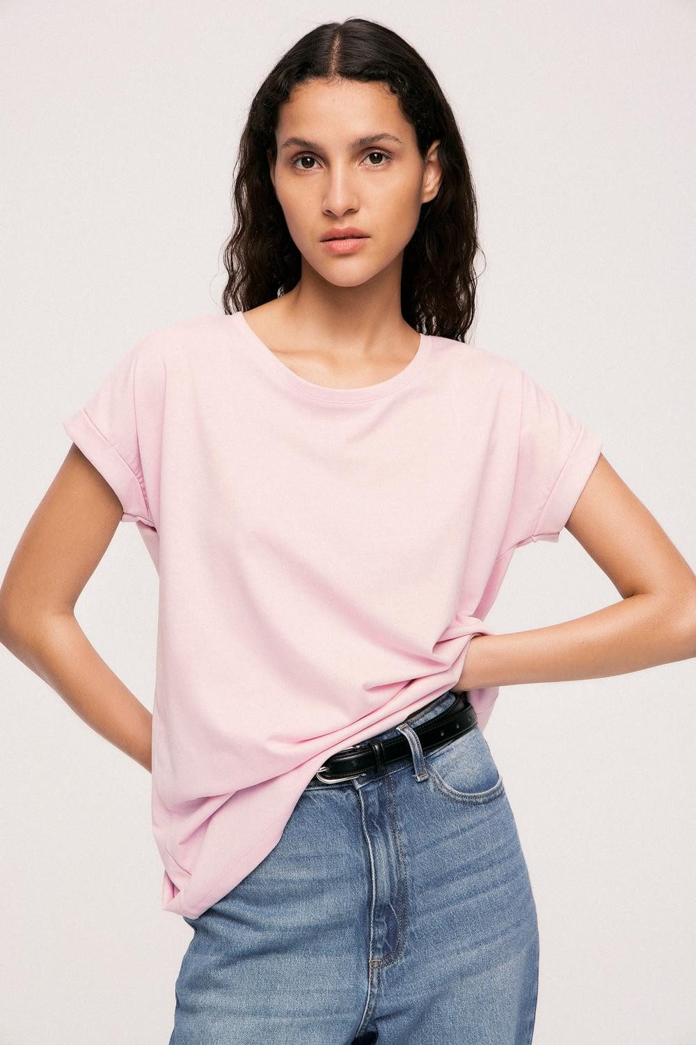 Vila Shirt met ronde hals VIDREAMERS NEW PURE T-SHIRT SU-NOOS Basic dames T-shirt met ronde hals en omgeslagen mouwen