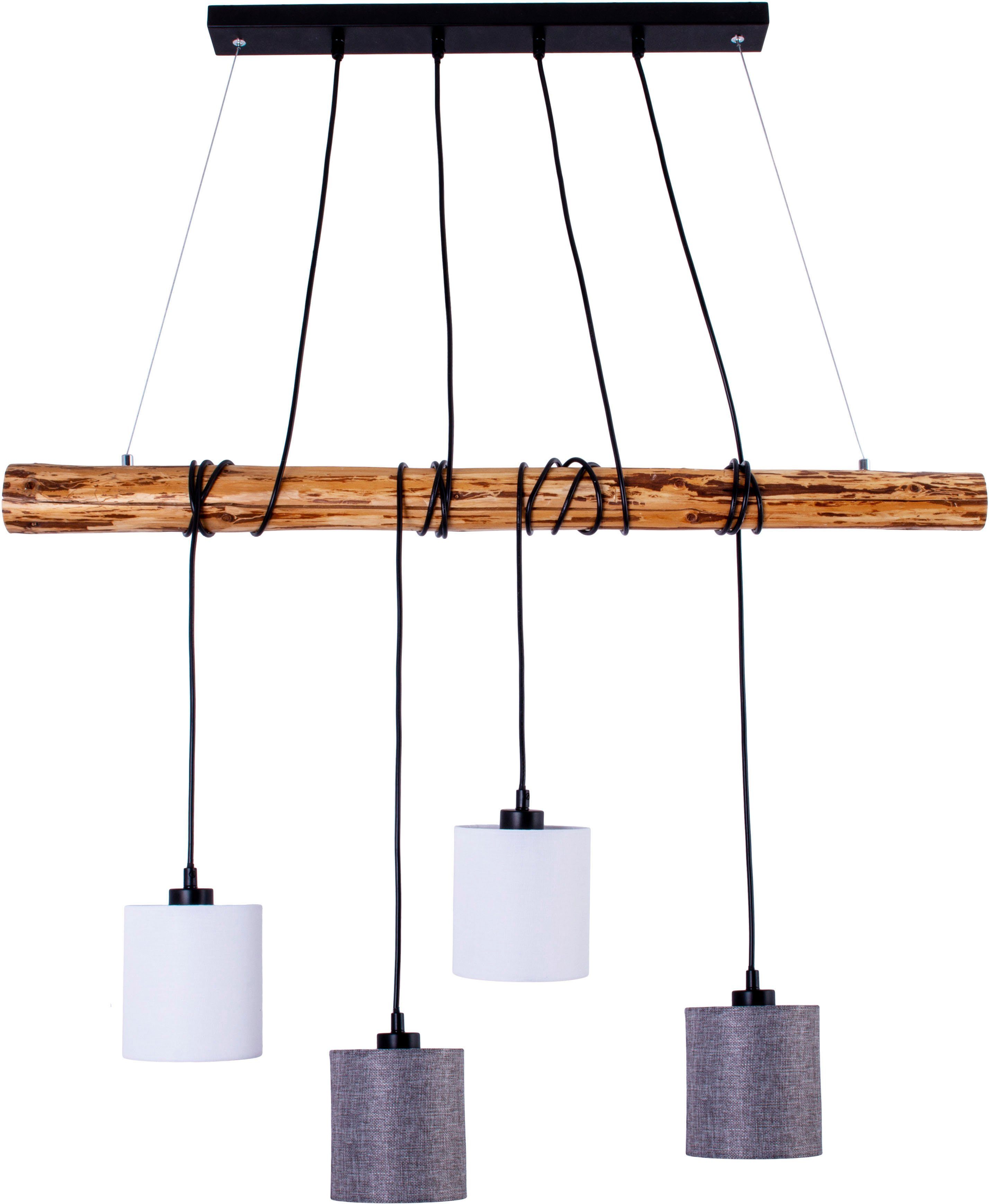 näve Hanglamp Malta Textielschaal wit/natuurgrijs, frame metaal/cederhout, 4x E27 (1 stuk)