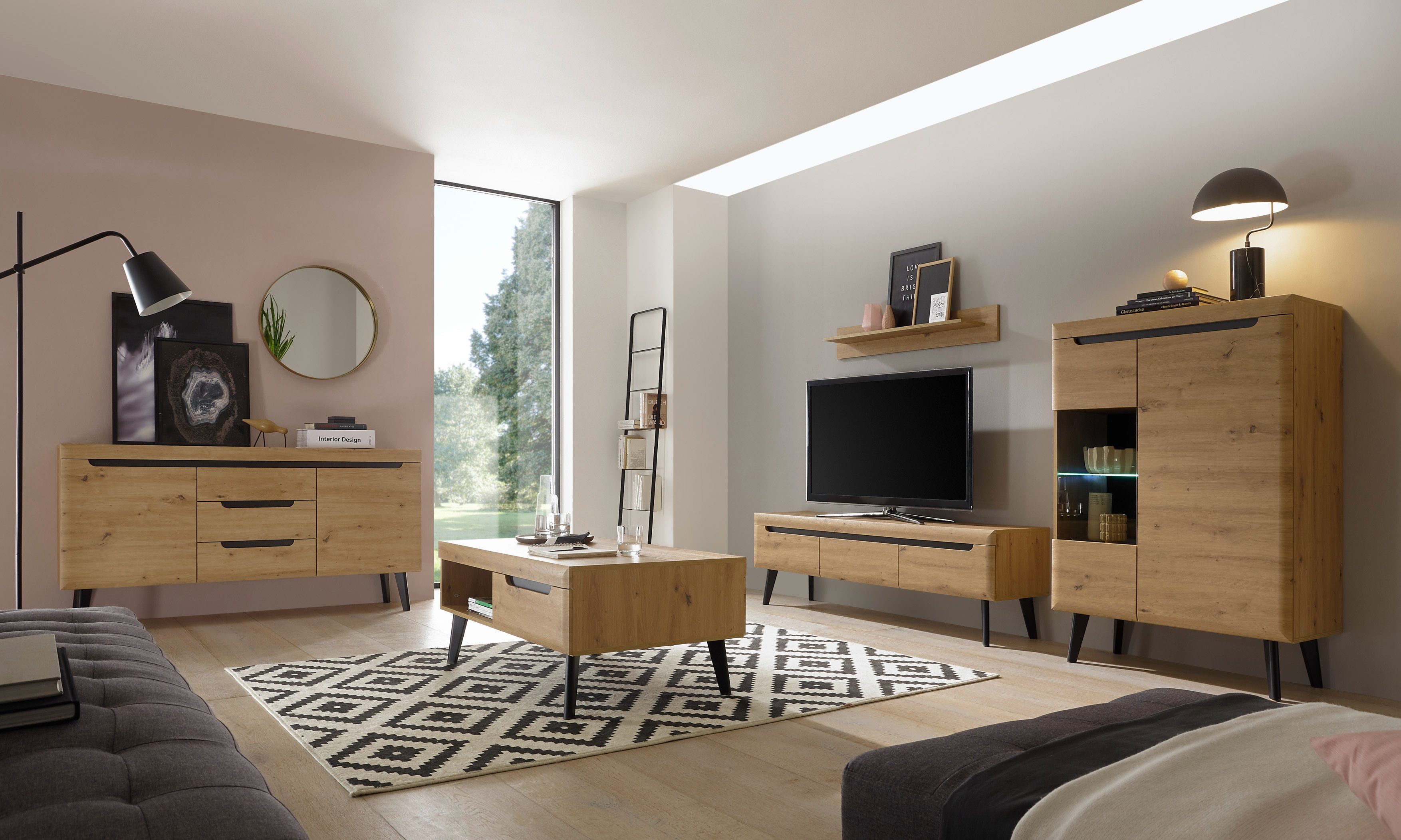 INOSIGN Dressoir Torge, dressoir, commode, ladekast afgeschuinde poten, drie kleuren, scandi design, 160 cm breed (1 stuk)