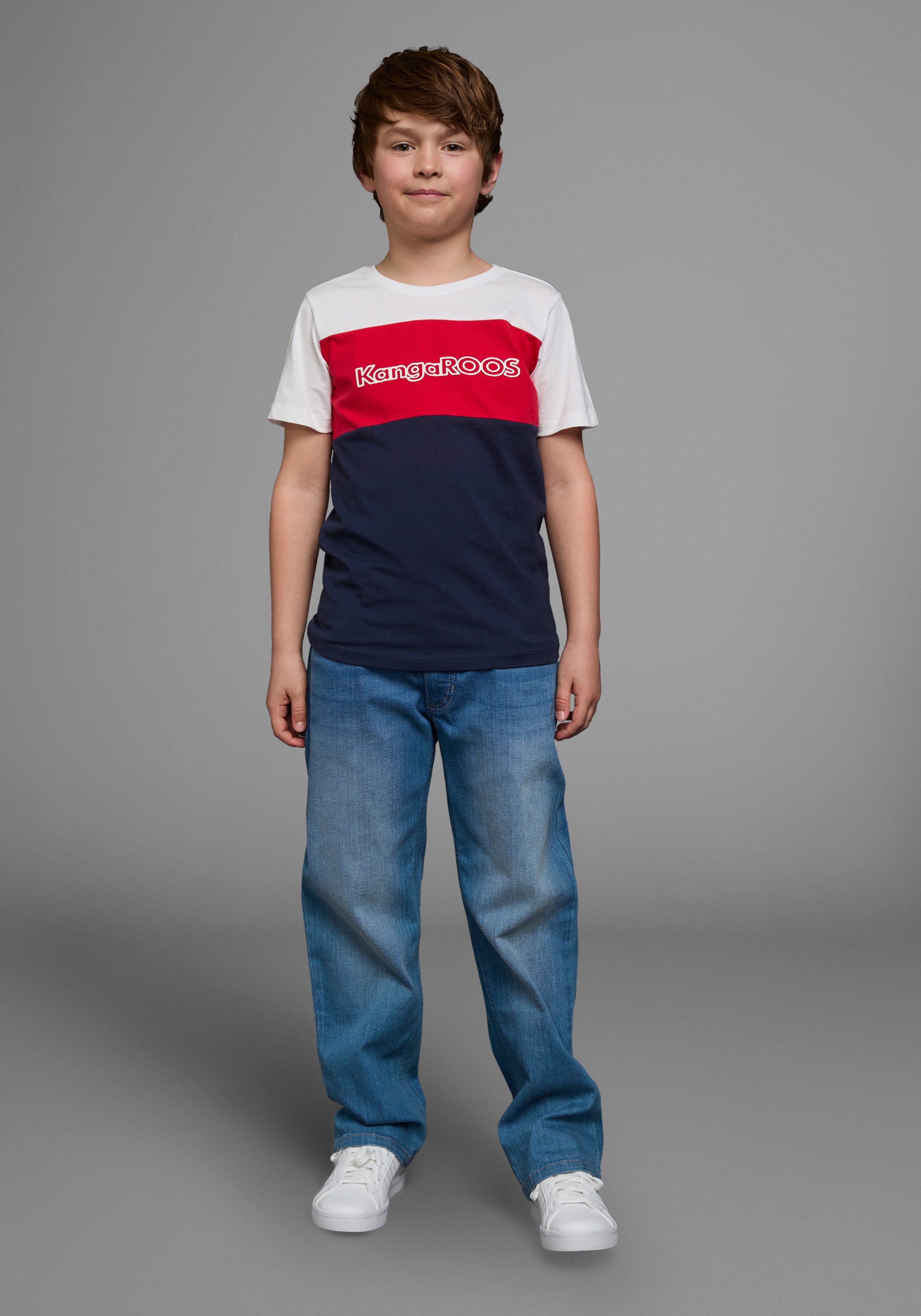KangaROOS T-shirt In Colorblockdesign Korte mouwen, basic pasvorm, bedrukt en meerkleurig