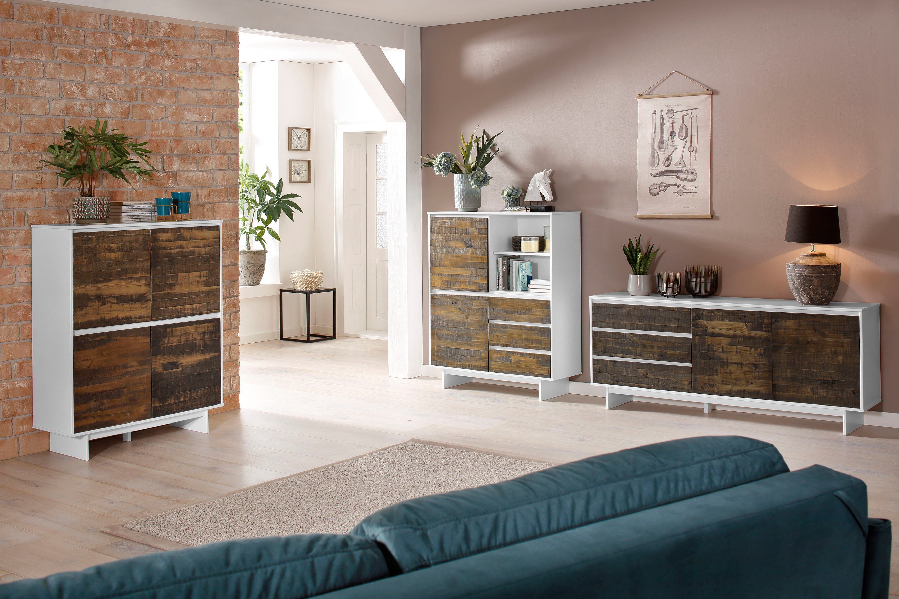 Home affaire Dressoir Morgan Kast van massief dennenhout, met grepen, breedte 165 cm
