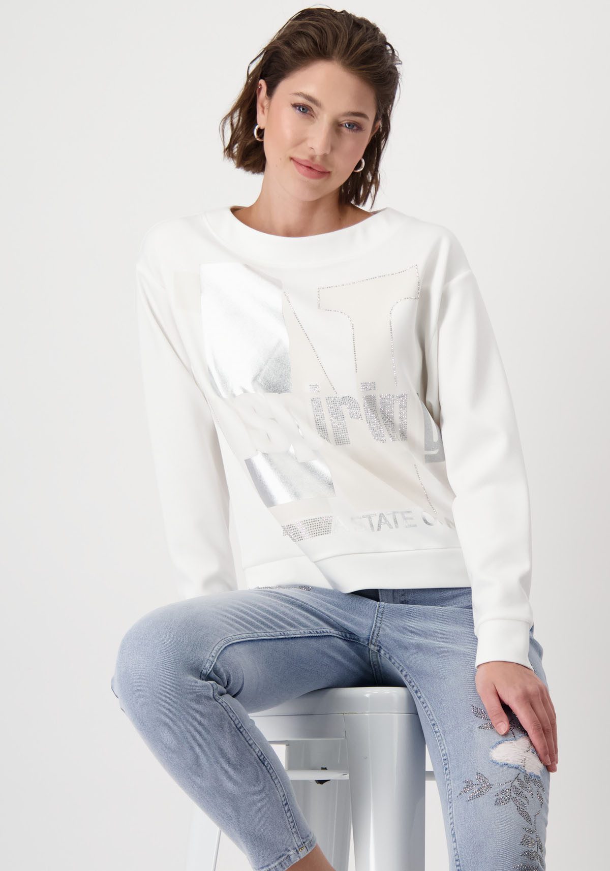 Monari Sweatshirt met glanzende folieletters