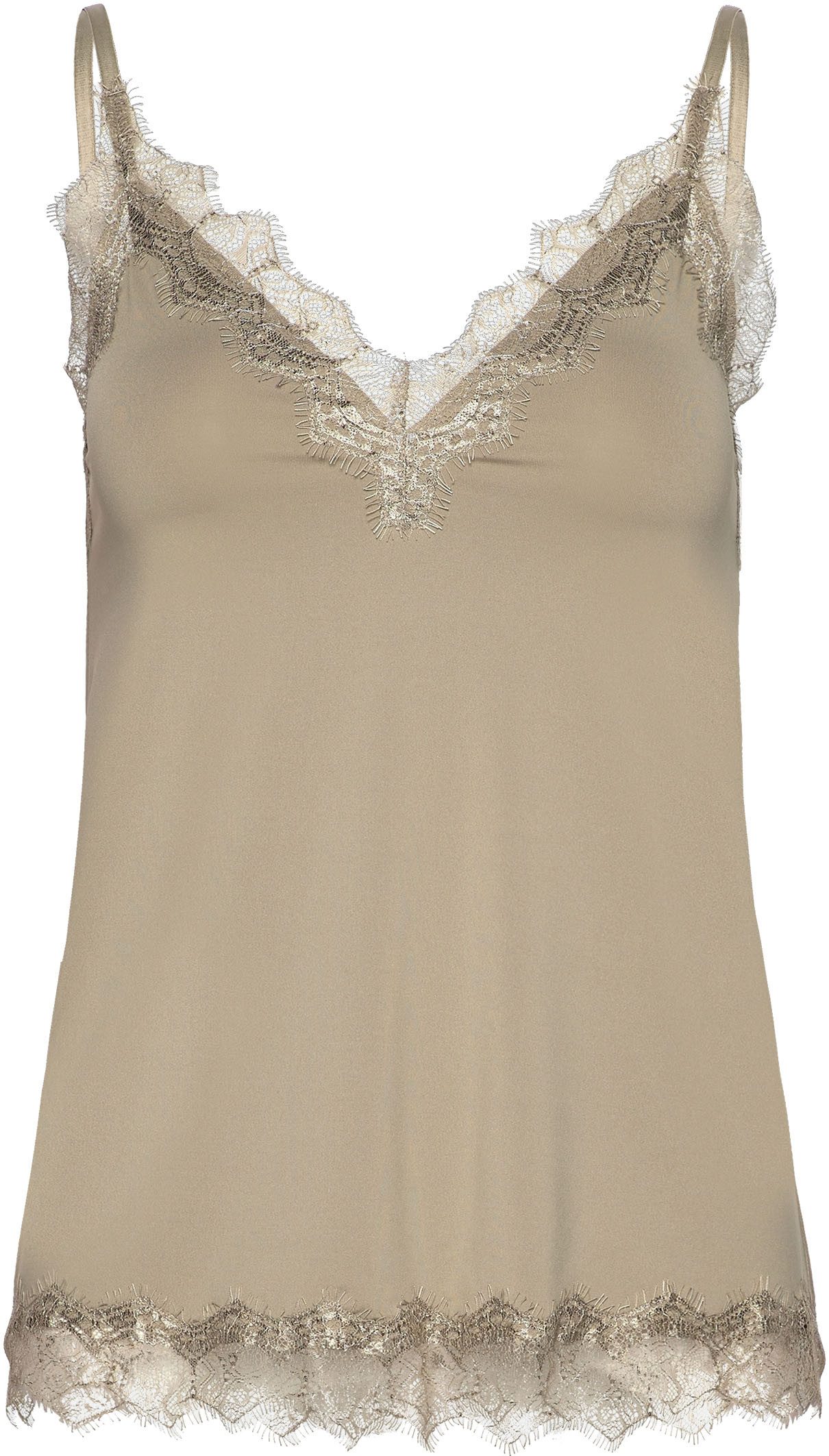rosemunde Hemd Billie Strap Top prachtige vintage kanten afwerking aan de halslijn en zoom dames armloze tops maat 38 groen