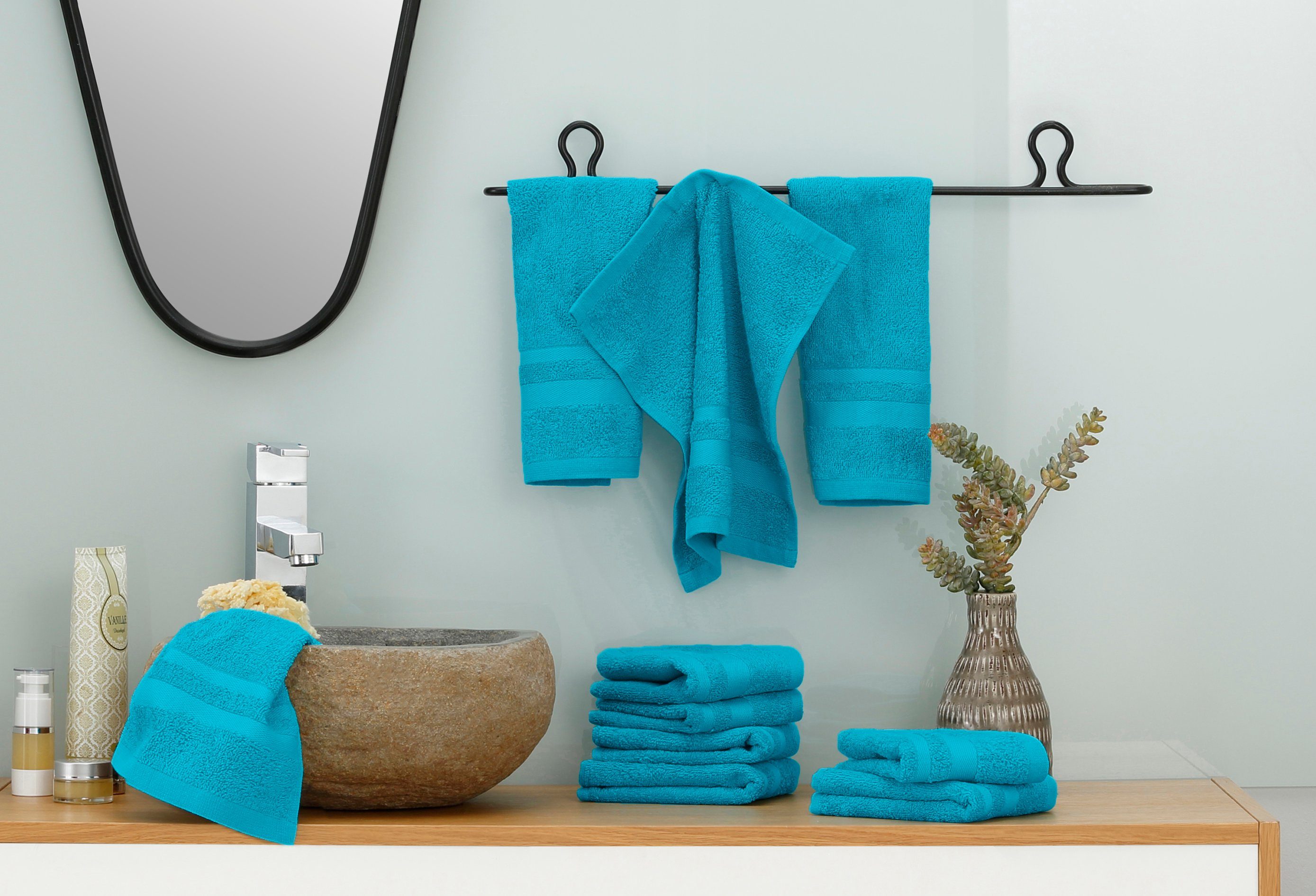 my home Washandje Vanessa Handdoeken met randdessin, 100% katoen, uni, zacht (set, 10-delig)