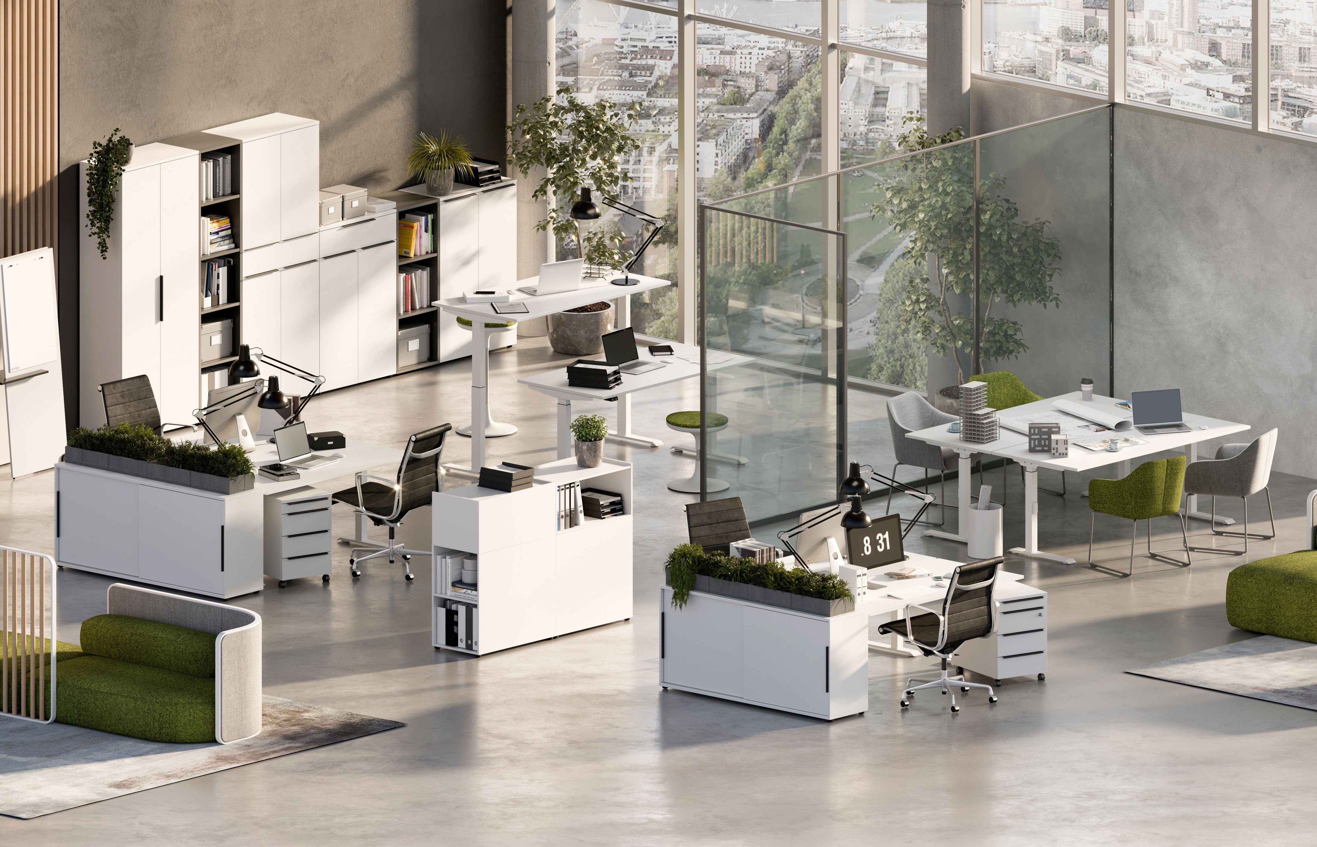 GERMANIA Bureau Milaan, mechanisch in hoogte verstelbaar, in verschillende breedten 120-180 cm, made in germany