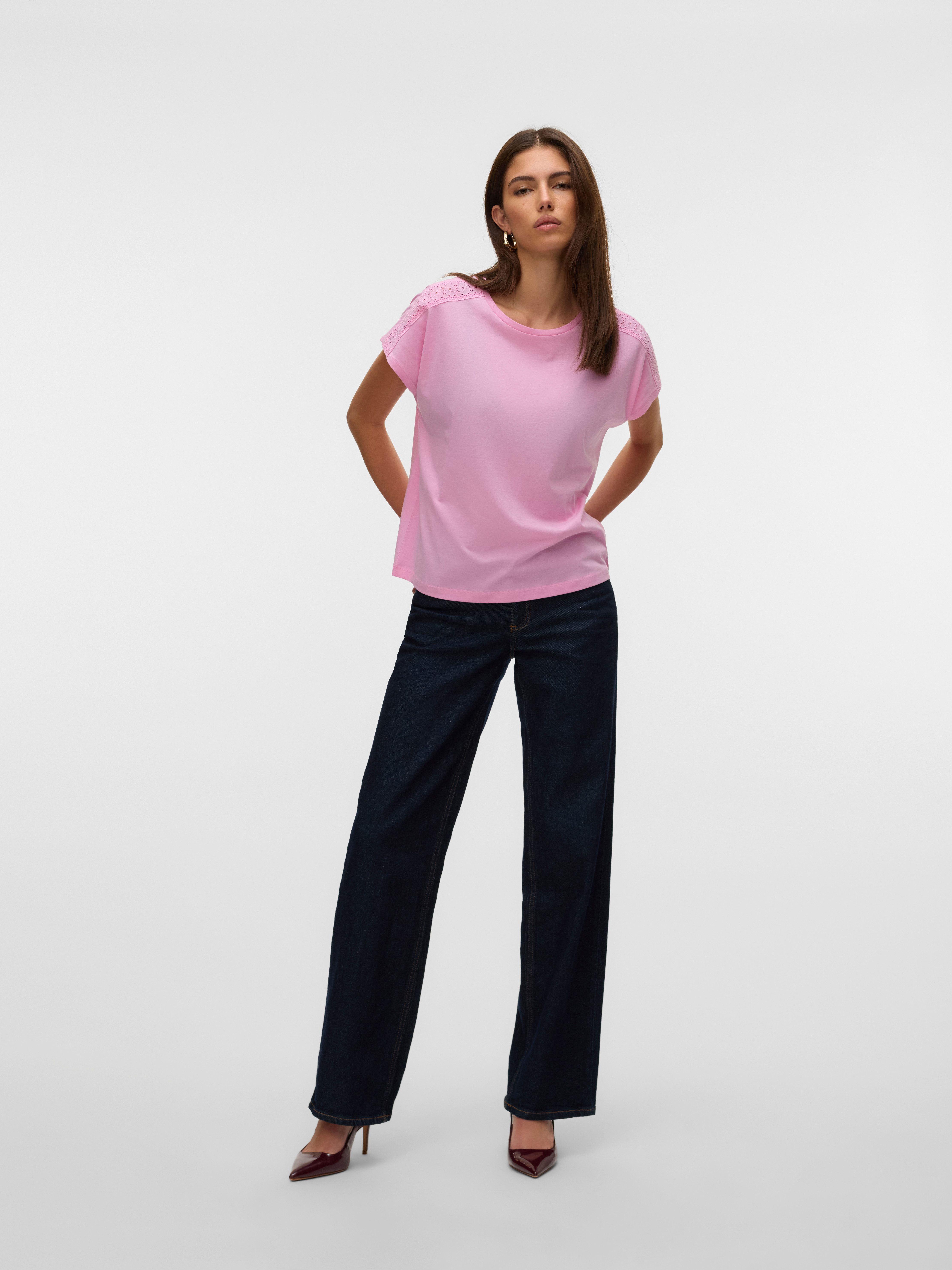 Vero Moda Shirt met korte mouwen VMEMMY SS LACE TAPE TOP JRS GA NOOS