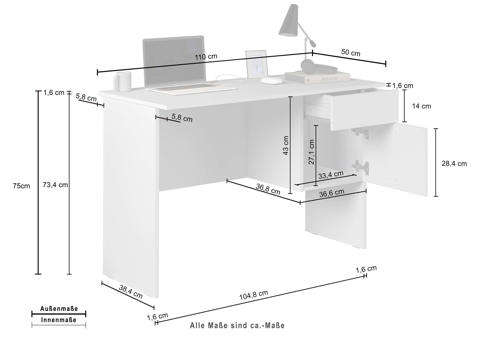 INOSIGN Bureau Essential, Bureau, kleine computertisch, bureautafel voor kantoor (1 stuk)