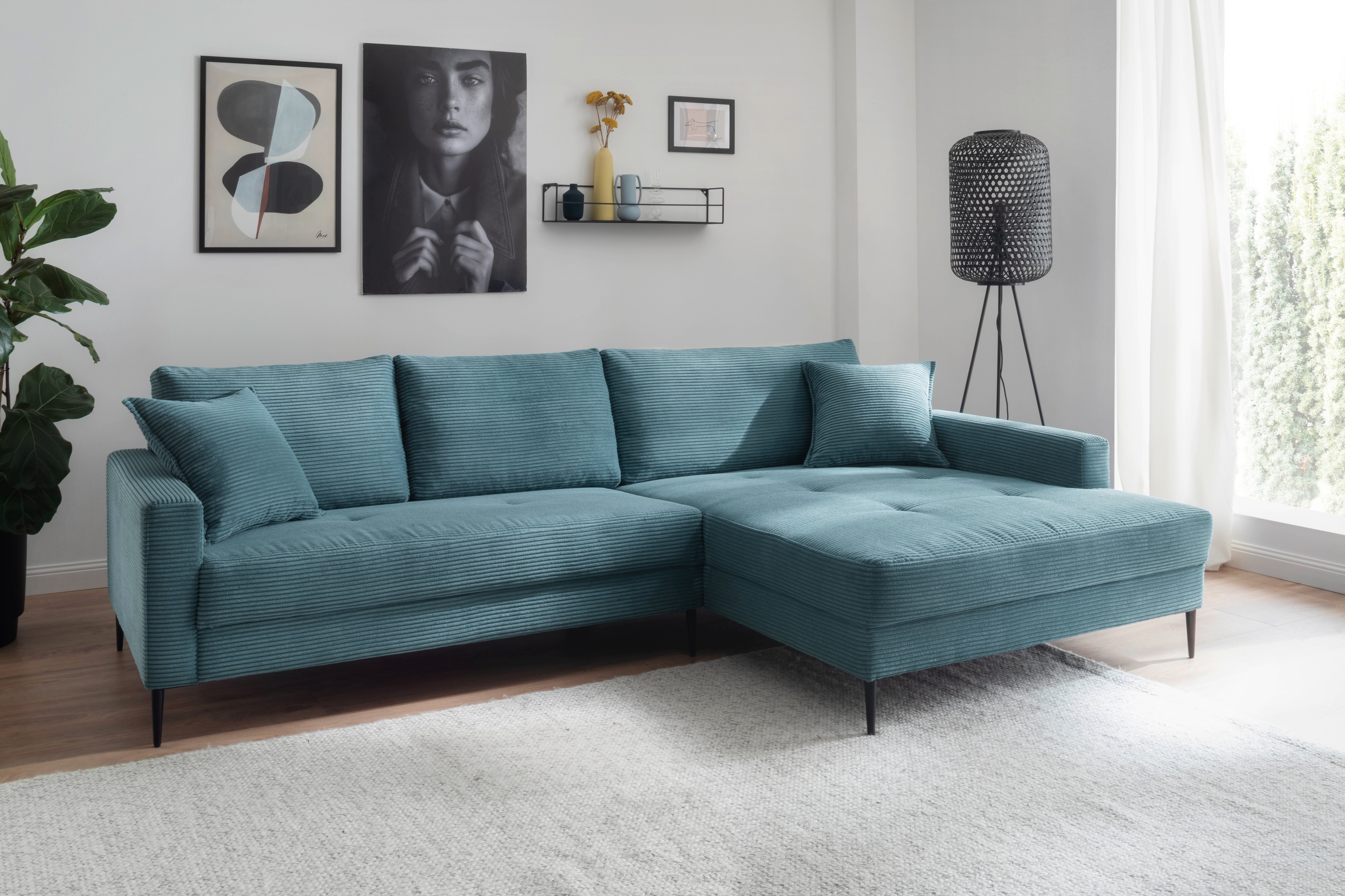 Trends by HG Hoekbank Summer L-vorm in cordstof met metalen voet