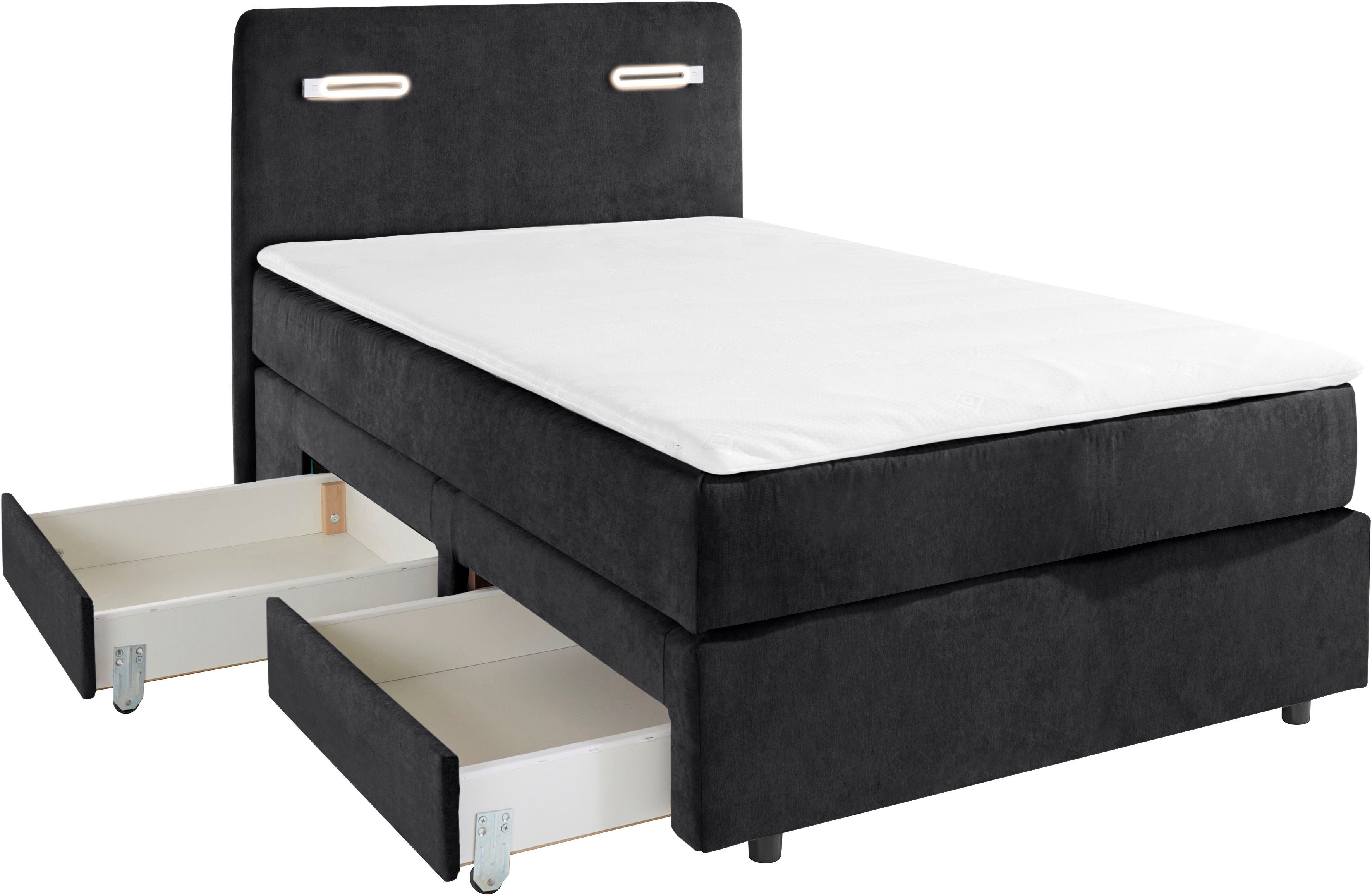 INOSIGN Boxspring Luan Laden, ledverlichting en topmatras, in breedte 120 cm en 180 cm