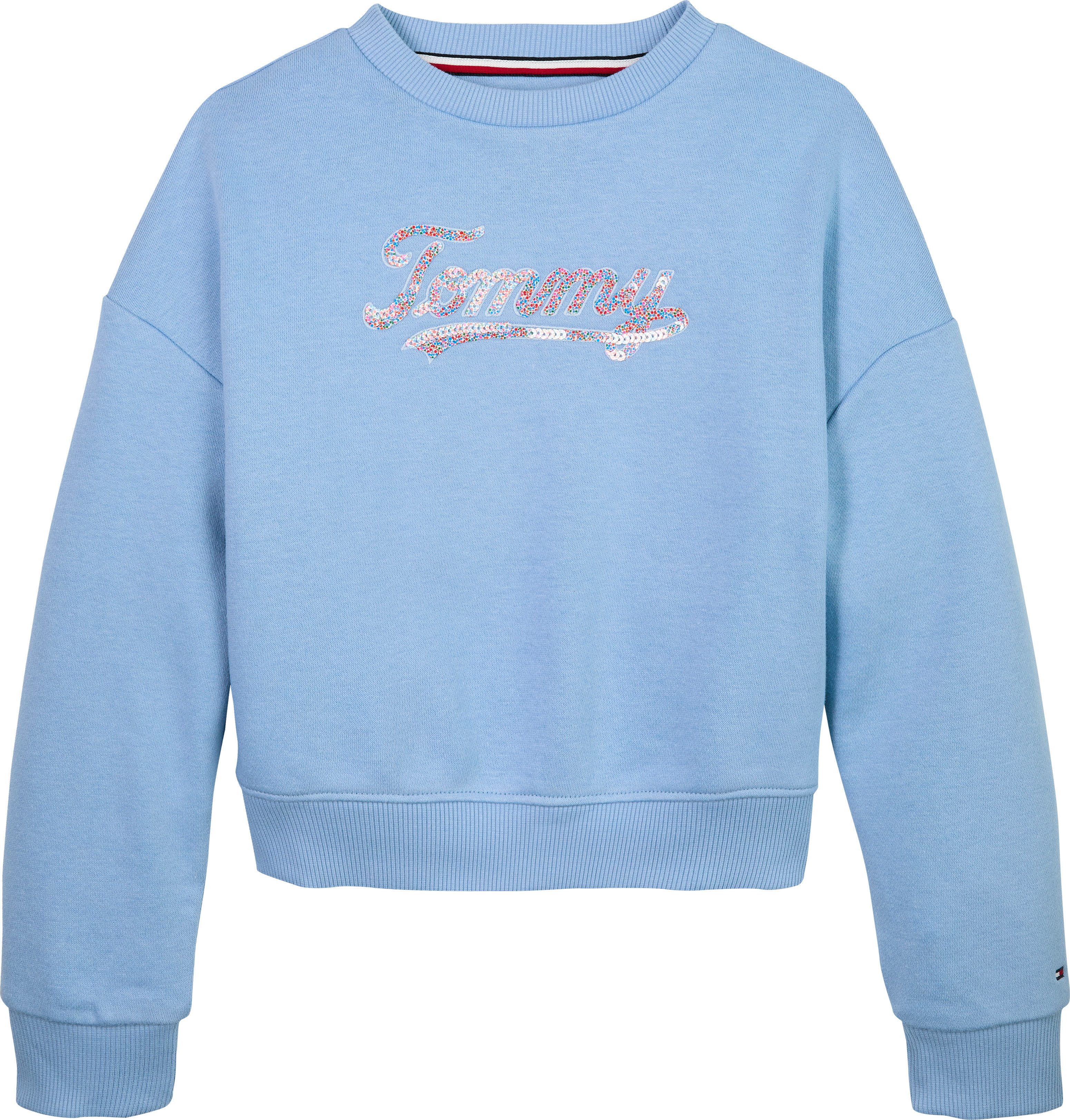 Tommy Hilfiger Sweatshirt TOMMY SCRIPT SEQUIN SWEATSHIRT voor kinderen tot 16 jaar, logo-opschrift met kleurrijke pailletten