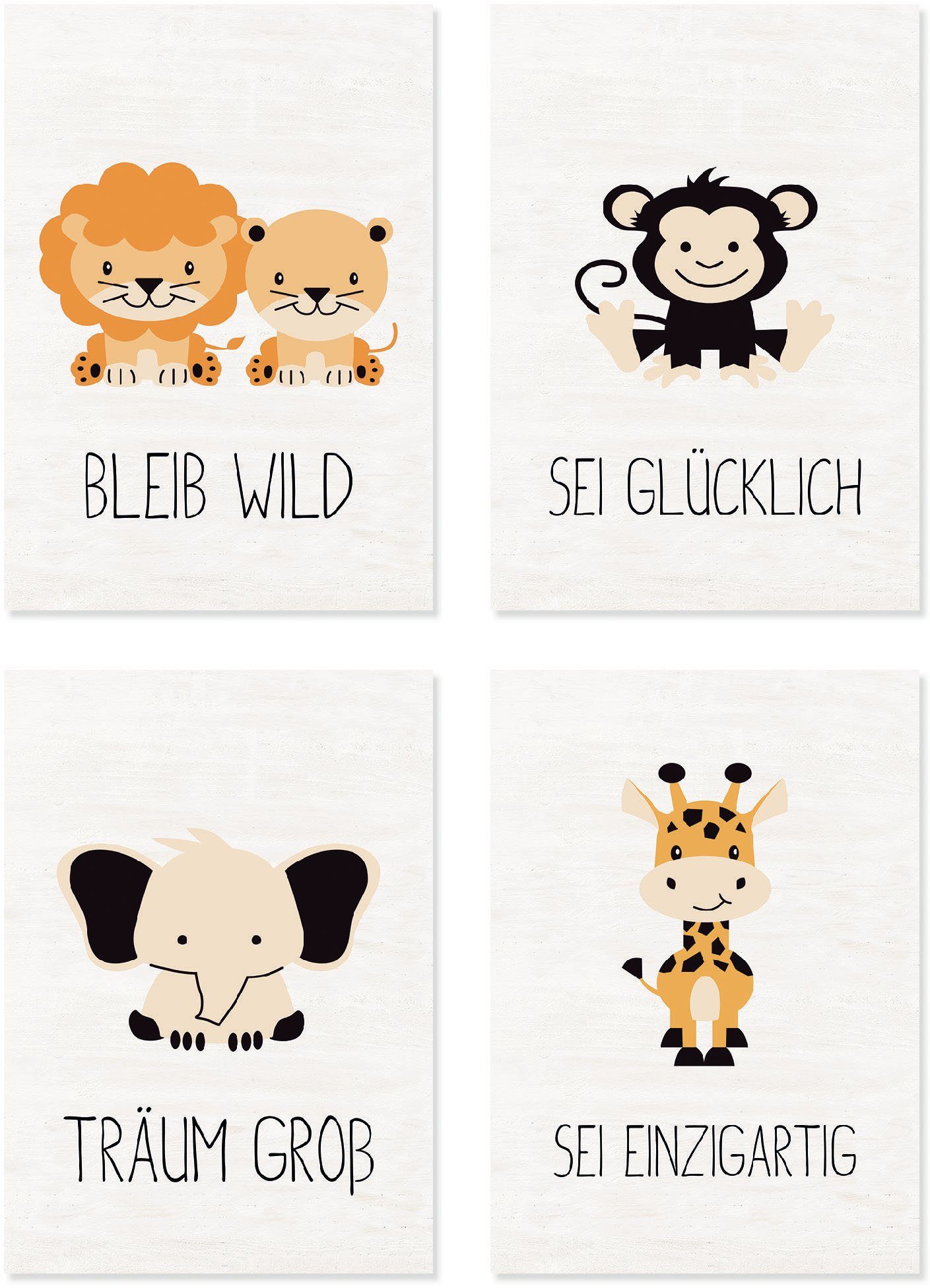 Lüttenhütt Poster Dieren set van 4 in 2 afmetingen (set, 4 stuks) dieren bruin