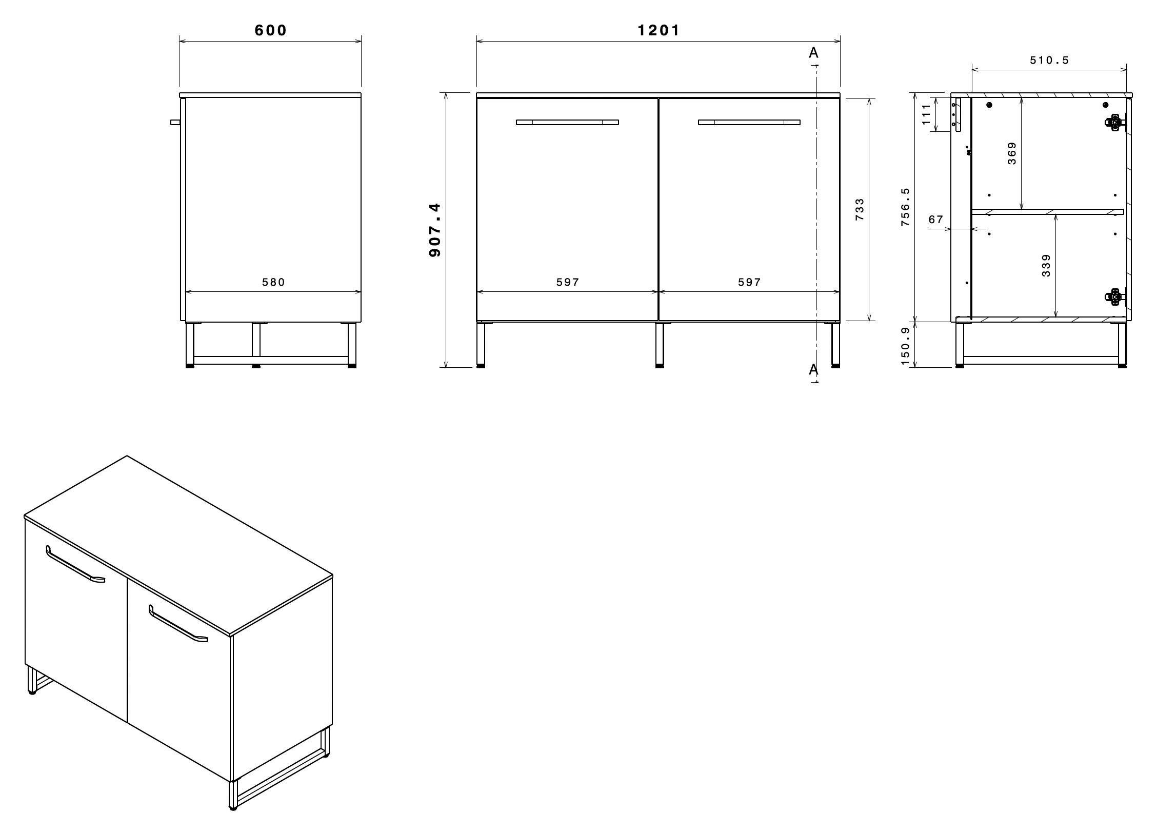 Parisot Kastenset Wave 1, Keuken kast, buffetset, keuken Deuren met softclose functie, werkblad van eiken - gefineerd (set, 9 stuks)