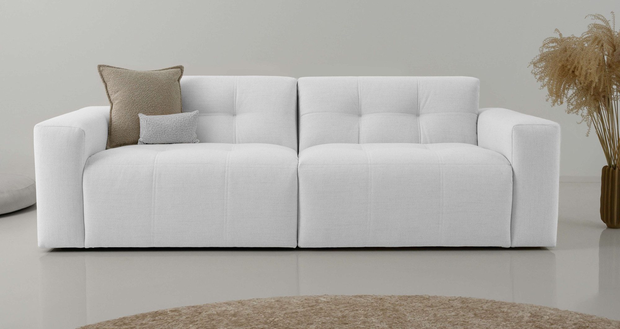 INOSIGN 3-zitsbank Tapley Breedte 220 cm, fijne structuur, met knoopstiksel, vloerhoog beige, 3-zitsbanken, 220 cm
