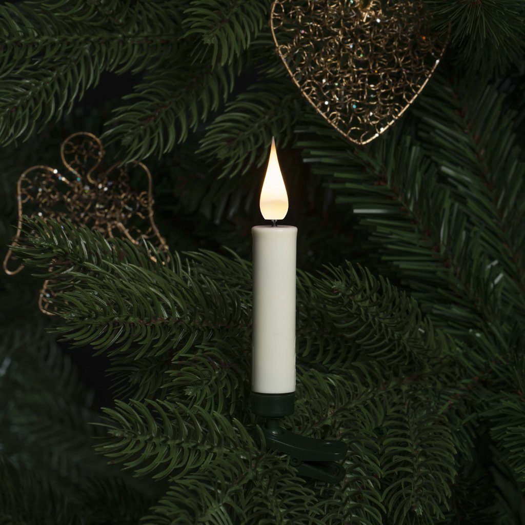 KONSTSMIDE Kerstboomkaarsen Kerstversiering, 5 uurs timer, 24 warmwitte dioden 12 draadloze boomkaarsen met clip, afstandsbediening, functies: aan/uit