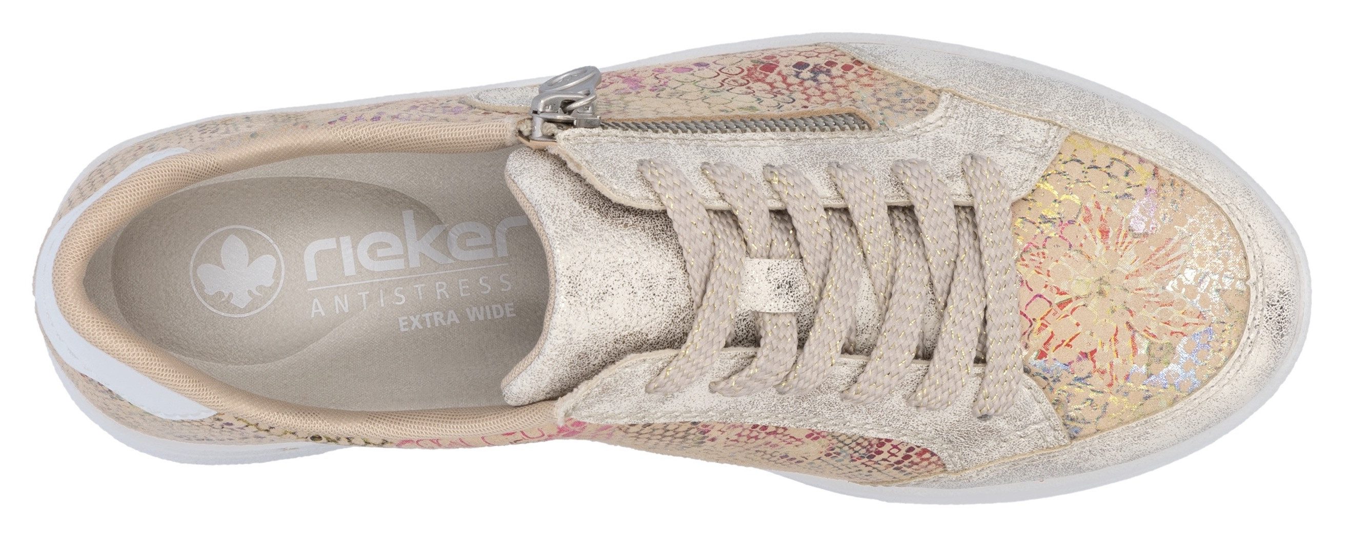 Rieker Plateausneakers , vrijetijdsschoen, veterschoen, lage schoen met subtiele goudkleurige glans
