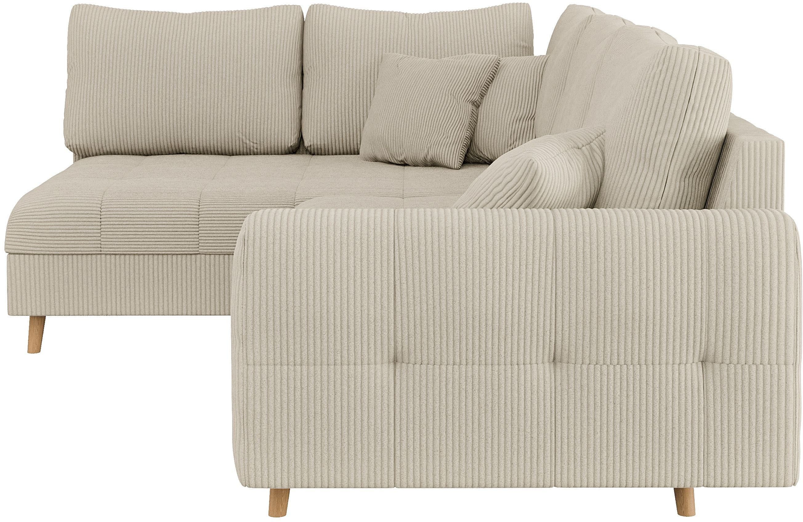 Home affaire Hoekbank CHARRE L-vorm met ottomane, afmetingen B/D/H: 231/161/81 cm fijne stiksels, losse rug- en sierkussens, ook in cord en bouclé