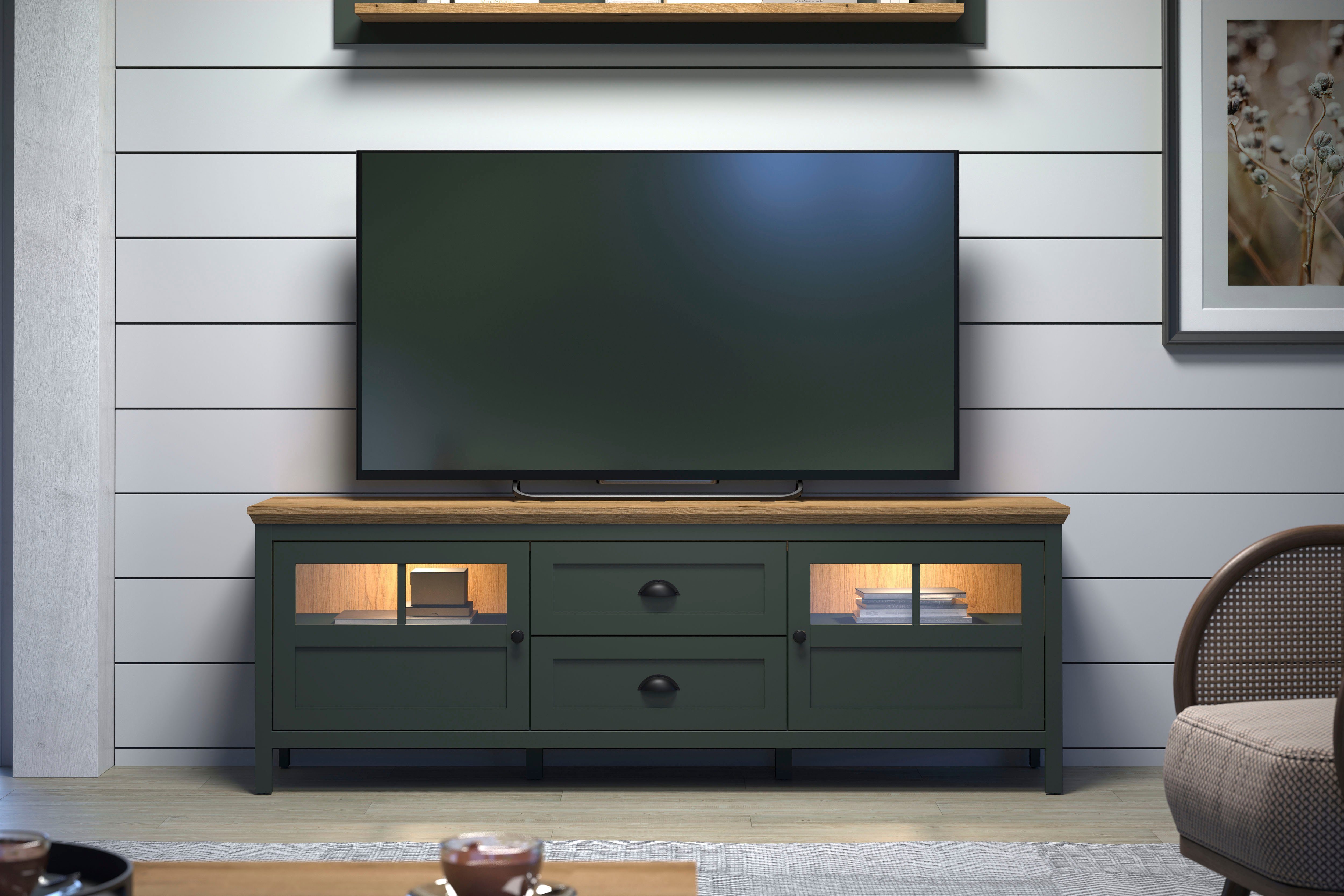 Home affaire Tv-meubel Vienna Lowboard met verlichting en volledig uittrekbare lade - B/D/H 184/45/64 cm (1 stuk)