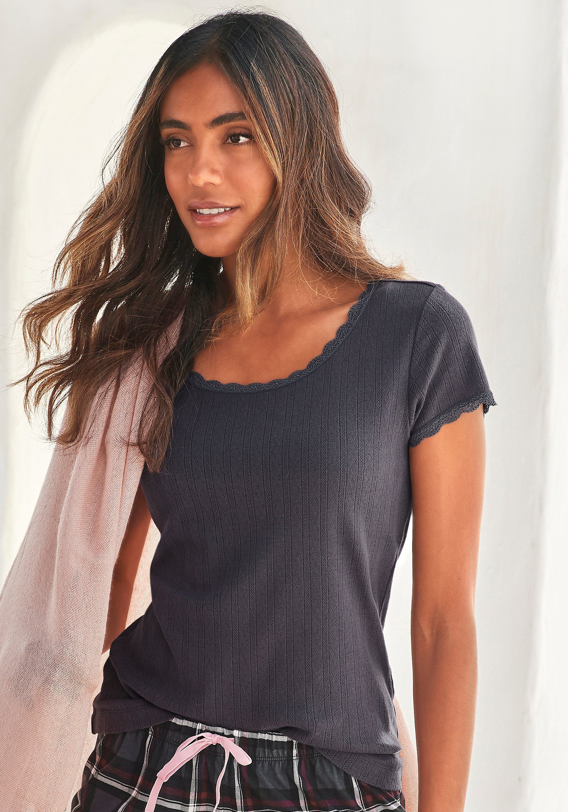 s.Oliver RED LABEL Beachwear Pyjama top in ajourbreisel dames pyjama's maat 36/38 grijs