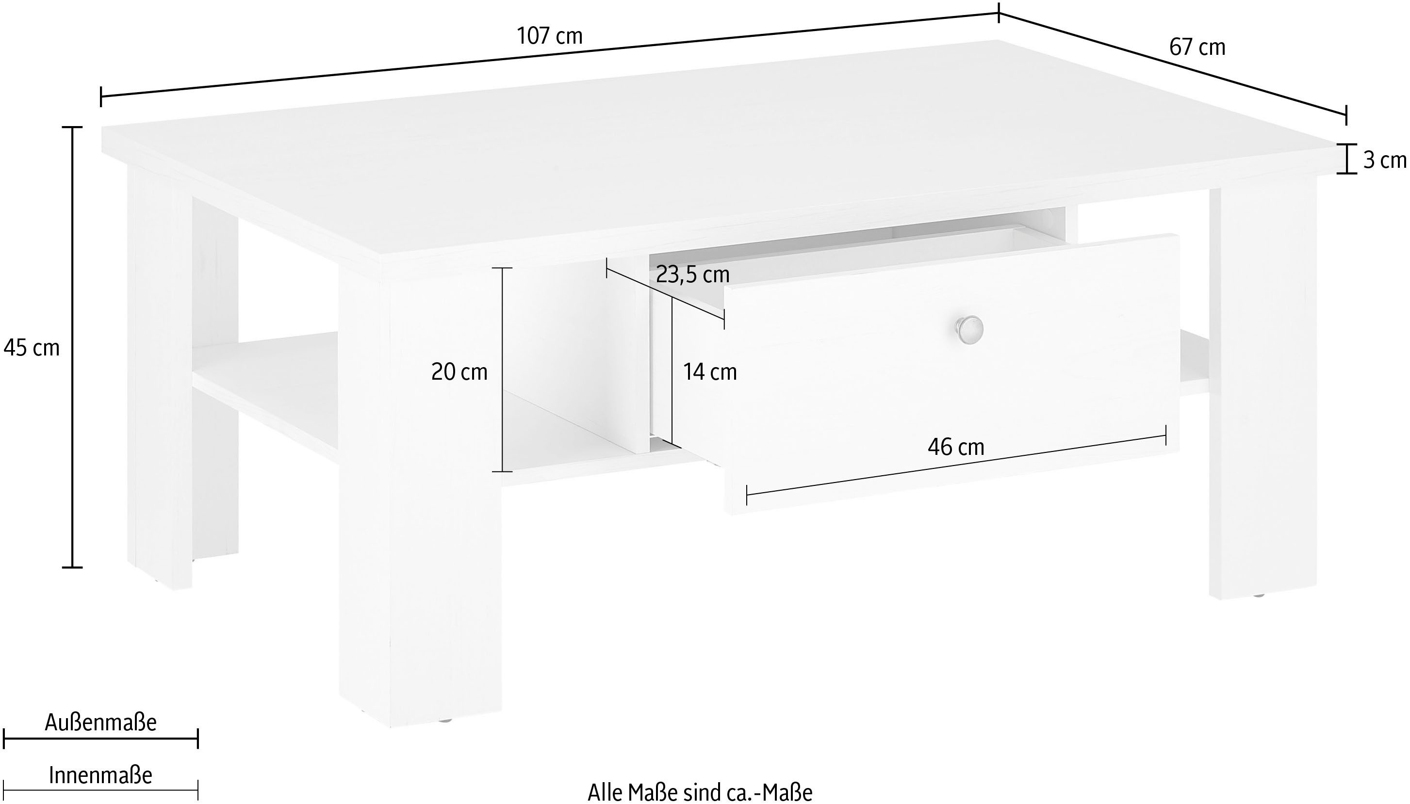 Home affaire Salontafel Ravenna in tijdloze landelijke stijl, breedte 107 cm, grepen van metaal