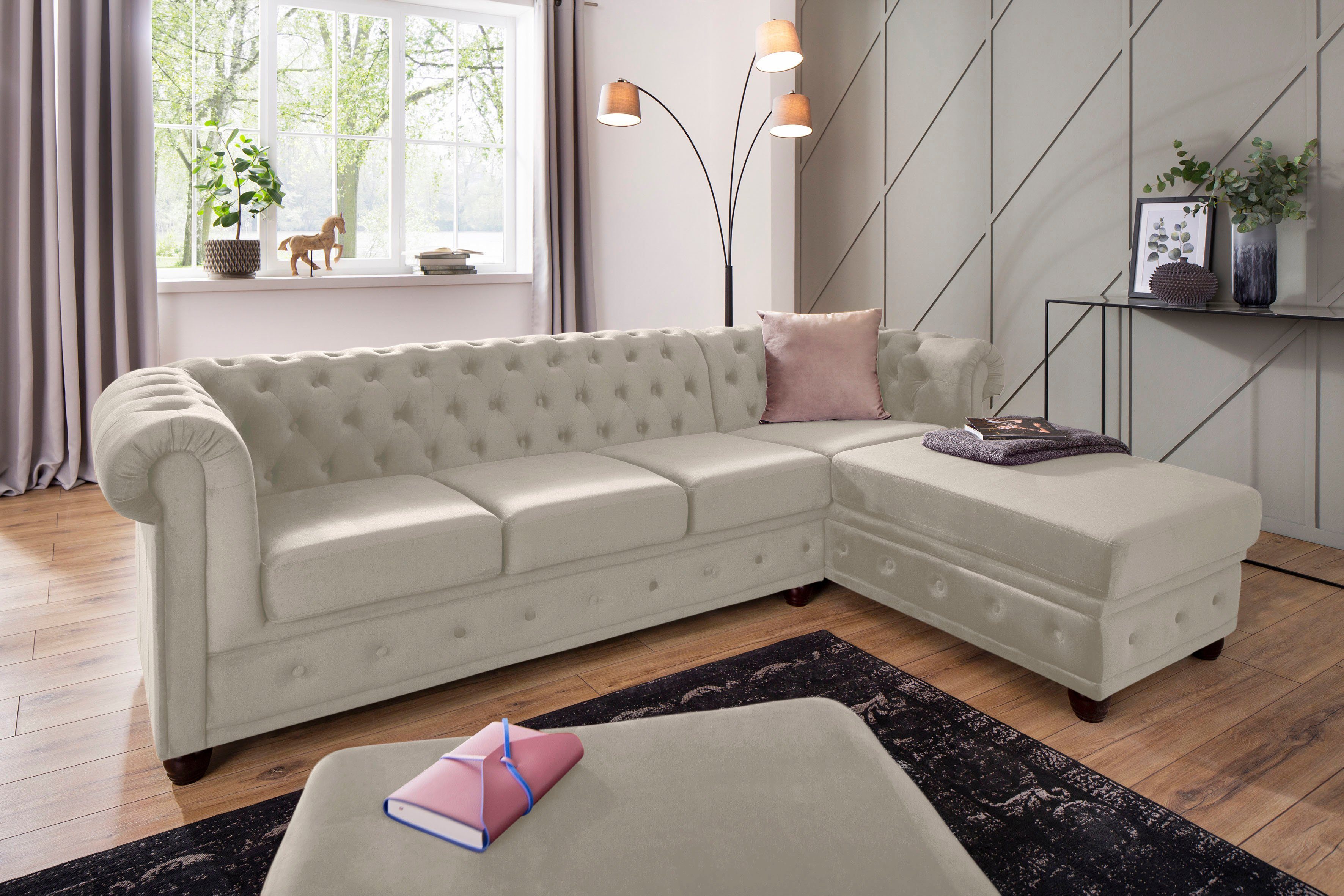 Home affaire Chesterfield-bank New Castle L-vorm hoogwaardige capitonnage in chesterfield-design, bxdxh: 255(171x72)