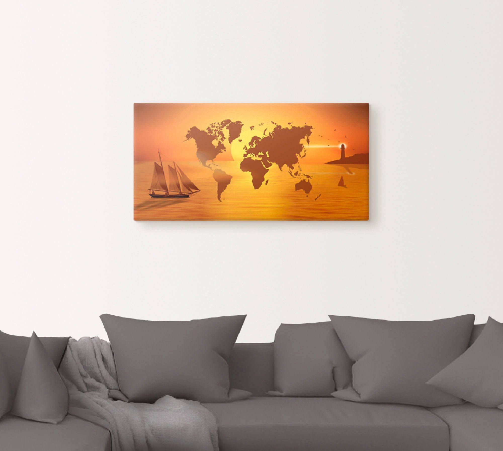 Artland Artprint op linnen Reis om de wereld gespannen op een spieraam