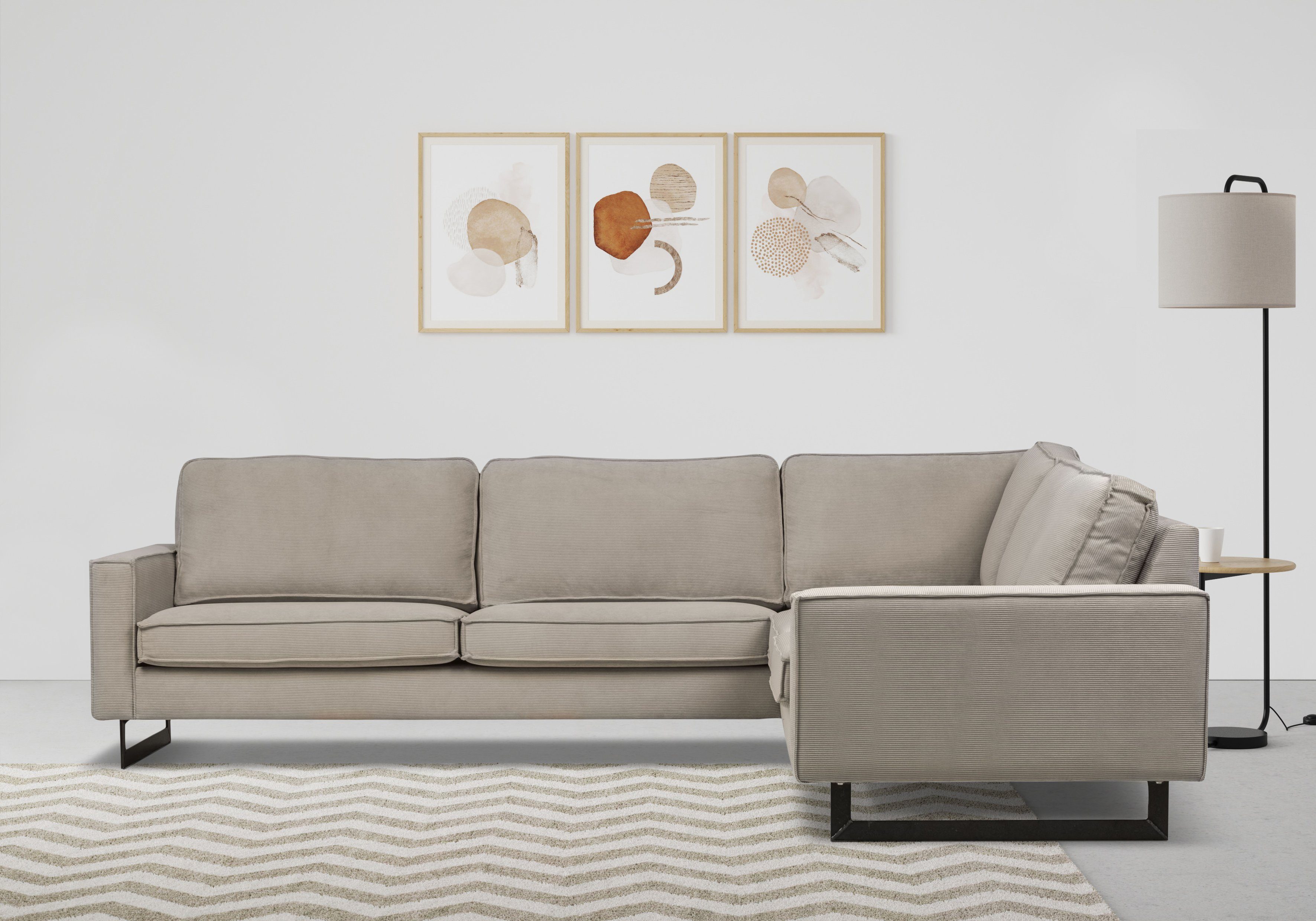 Places of Style Hoekbank Pinto, XXL, 250/290 cm, lange arm, ottomane Cord, fijncord, luxe-microvezel leer en chenille
