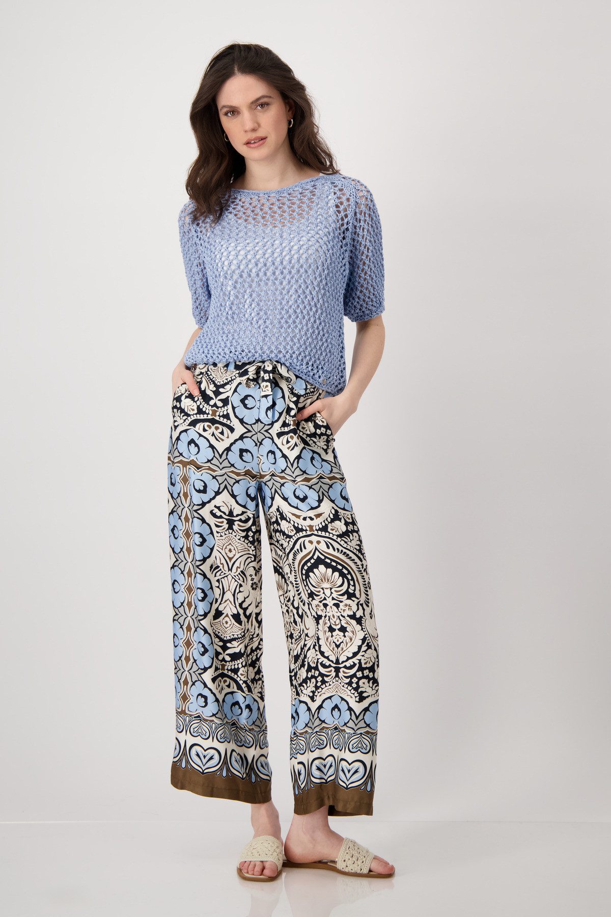 Monari Gebreide trui Pullover met ajourband