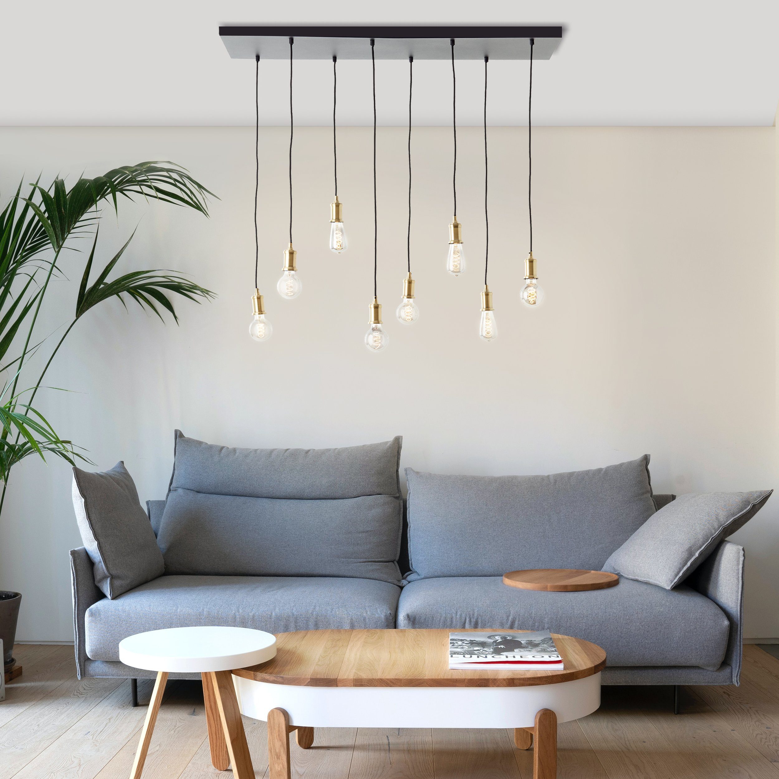 Brilliant Leuchten Hanglamp Darcia 133 x 35 x 110 cm, 8 x e27, inkortbaar, metaal, messingkleurig/zwart (1 stuk)