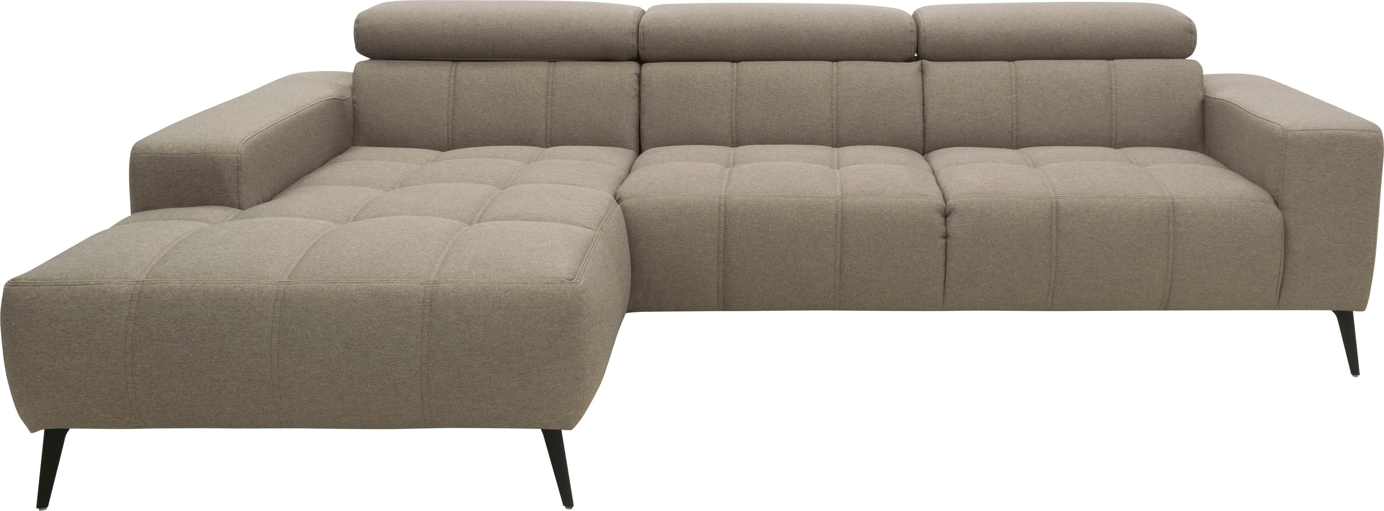 DOMO collection Hoekbank Trento L-vorm, met sledevoet of enkele voet naar keuze met verstelbare hoofdsteun, récamier links/rechts bestelbaar